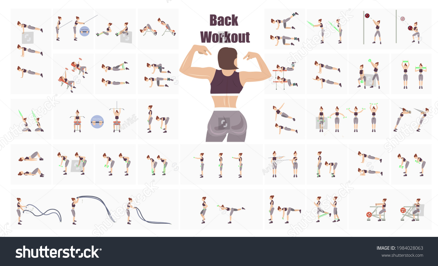 SVG of Girl fitness workout.  Fat burning workout. Full body exercises. Back exercises. Training with inventory. Toned body. Woman's back before and after weight loss. Vector illustration. svg