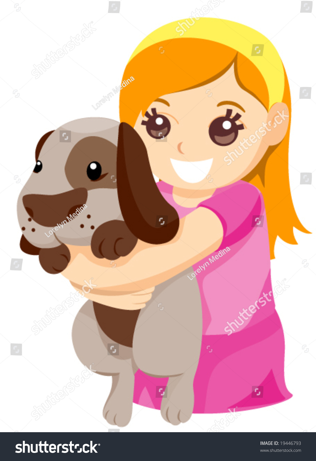 Girl Hugging Pet Dog- Vector - 19446793 : Shutterstock