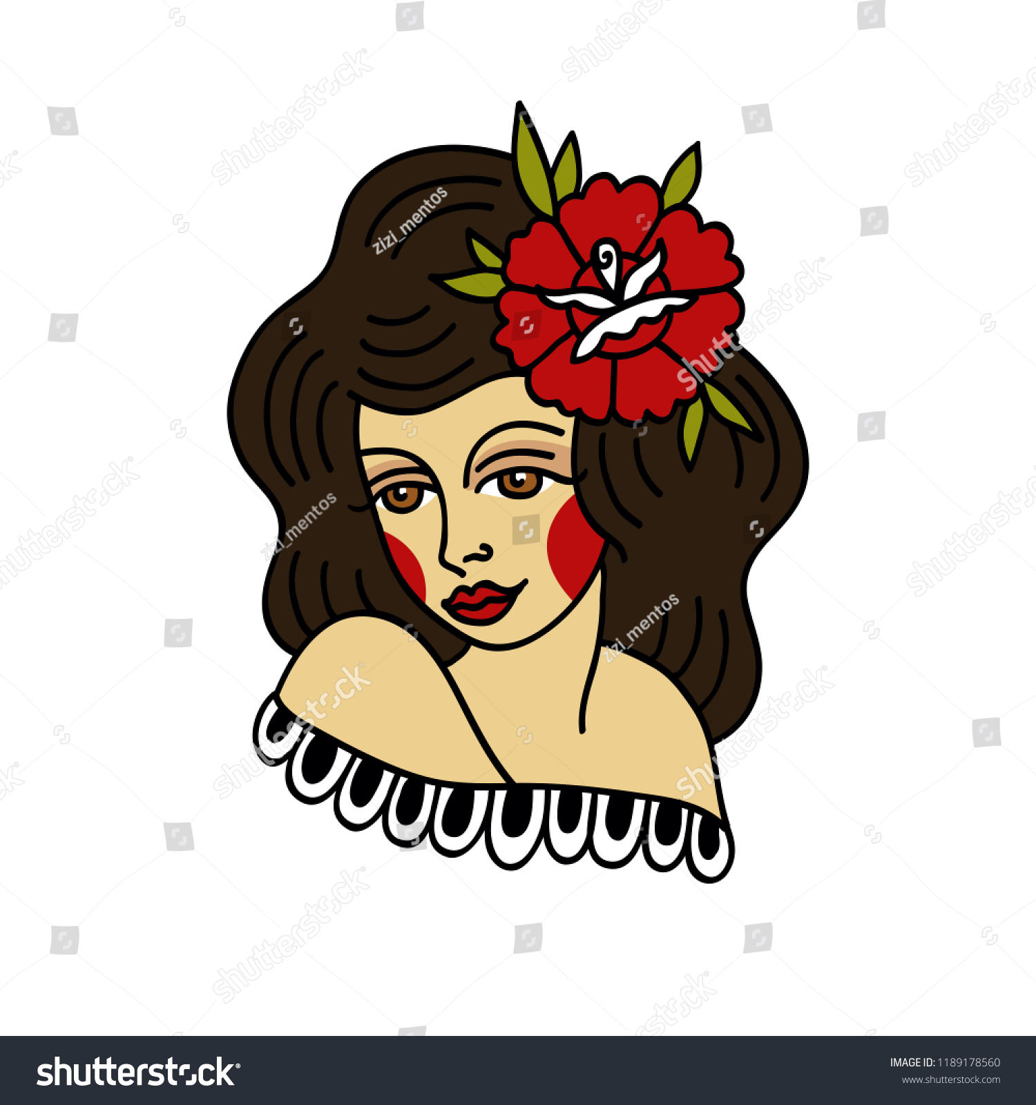 Girl Illustration Traditional Tattoo Flash Vector Có Sẵn Miễn Phí Bản Quyền 1189178560 2094