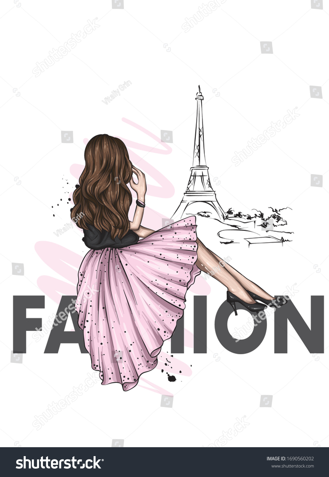 美しいドレスと靴を着た女の子 フランスとパリ グリーティングカードやポスター ファッションやスタイル 服 アクセサリー用のベクターイラスト のベクター画像素材 ロイヤリティフリー