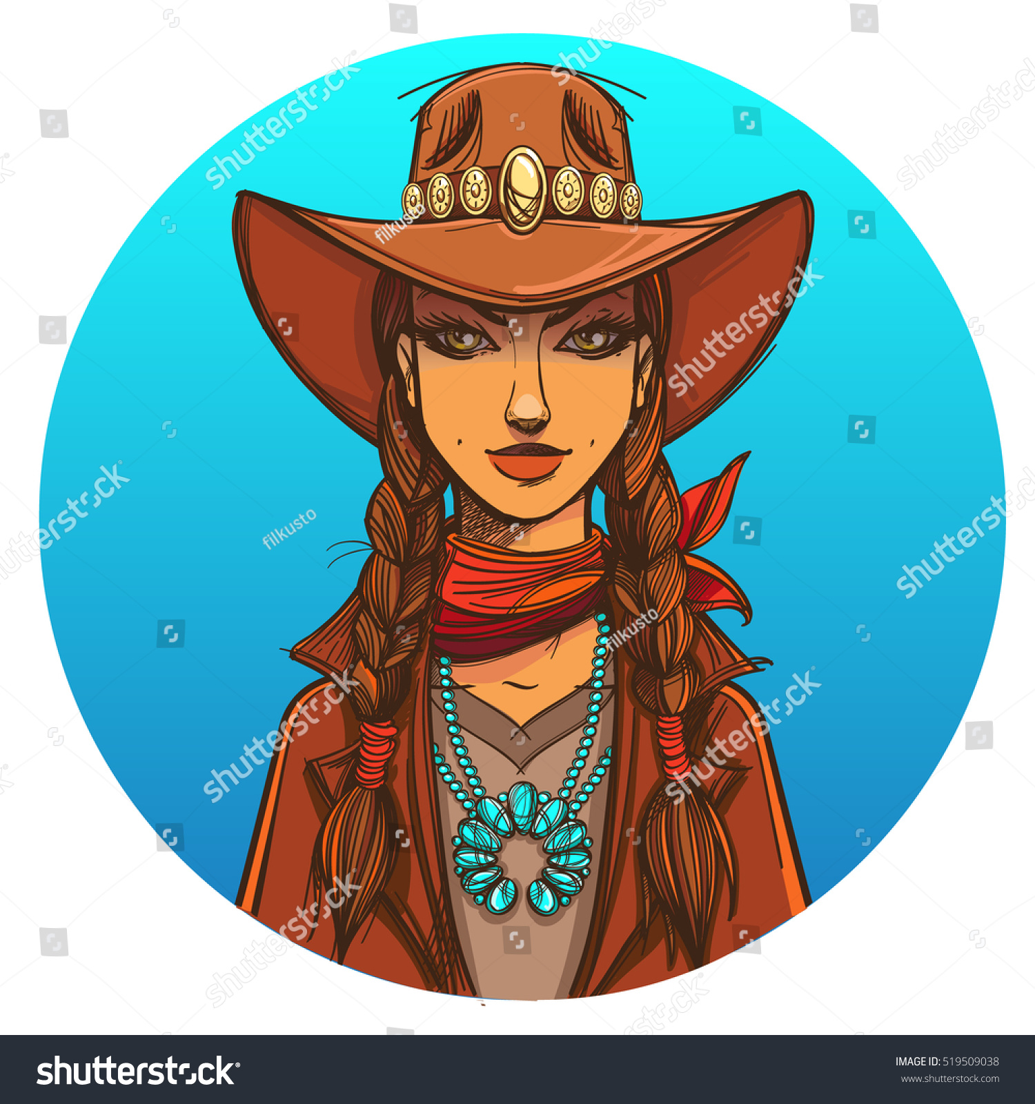 Girl Cowboy Hat Portrait Beautiful Woman Stock Vector (Royalty Free ...