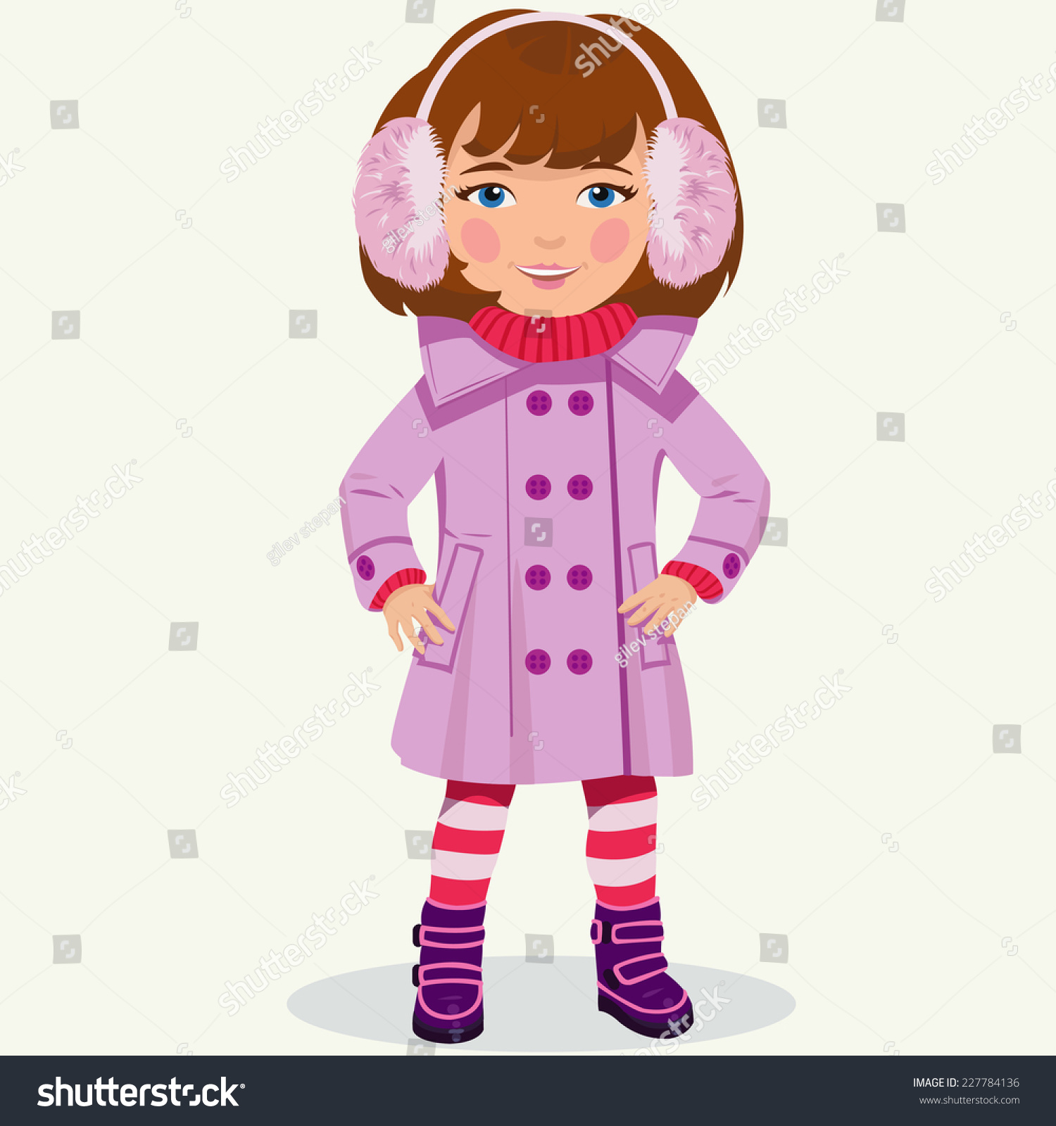 Girl In A Winter Coat And Fur Headphones Stock Vector Illustration ...