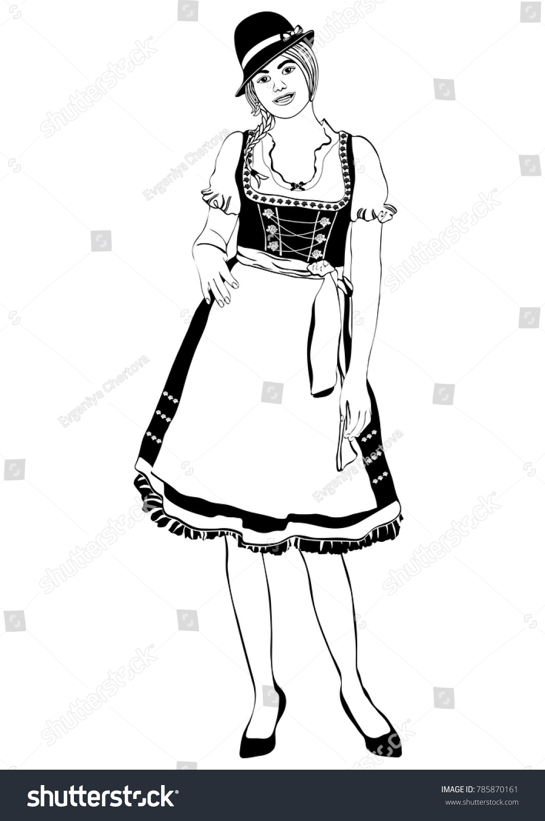 Girl German National Costume Vector Outline Stock Vector (Royalty Free ...