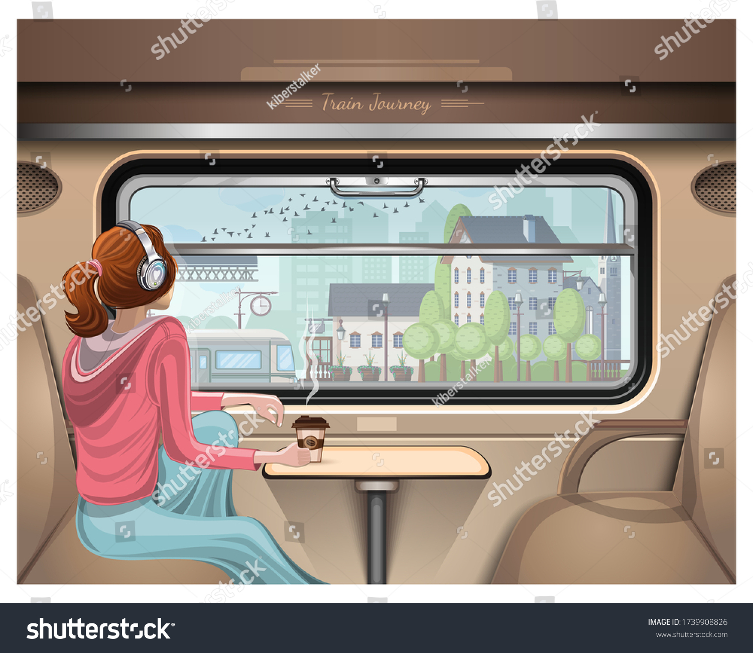 Girl Headphones Looks Station Outside Train Stock Vector (Royalty Free ...