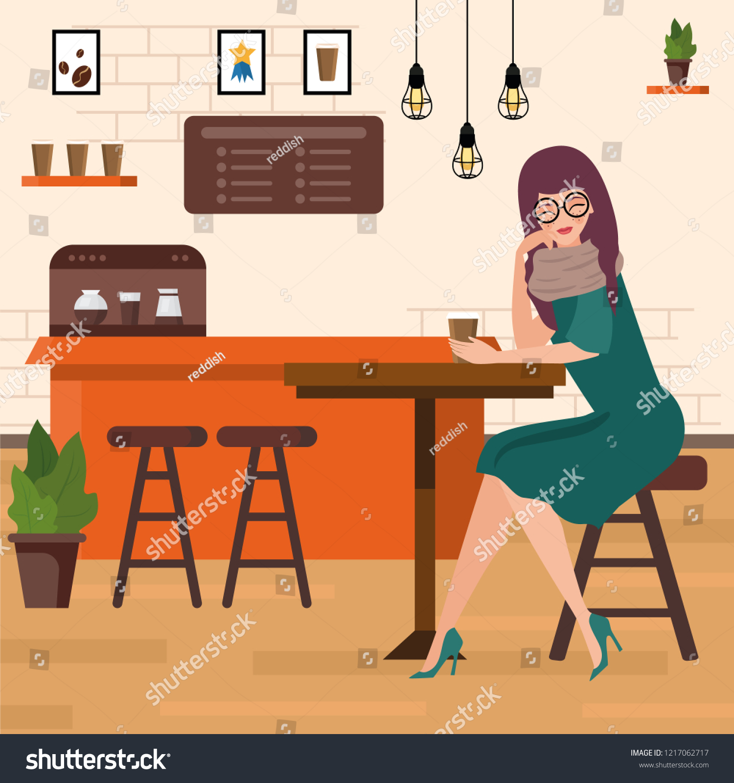 Girl Coffee Shop Drinks Coffee Modern Stock Vector (Royalty Free Girl Coffee Shop Drinks Coffee Modern Stock Vector (Royalty Free