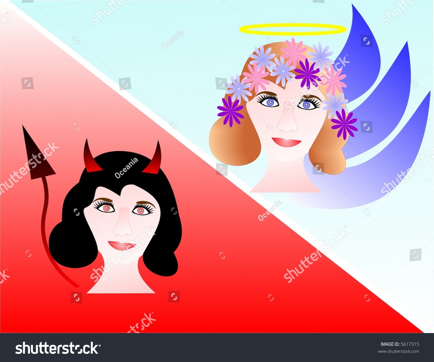 Girl In Two Images: Angel And Devil Stock Vector Illustration 5617315 ...