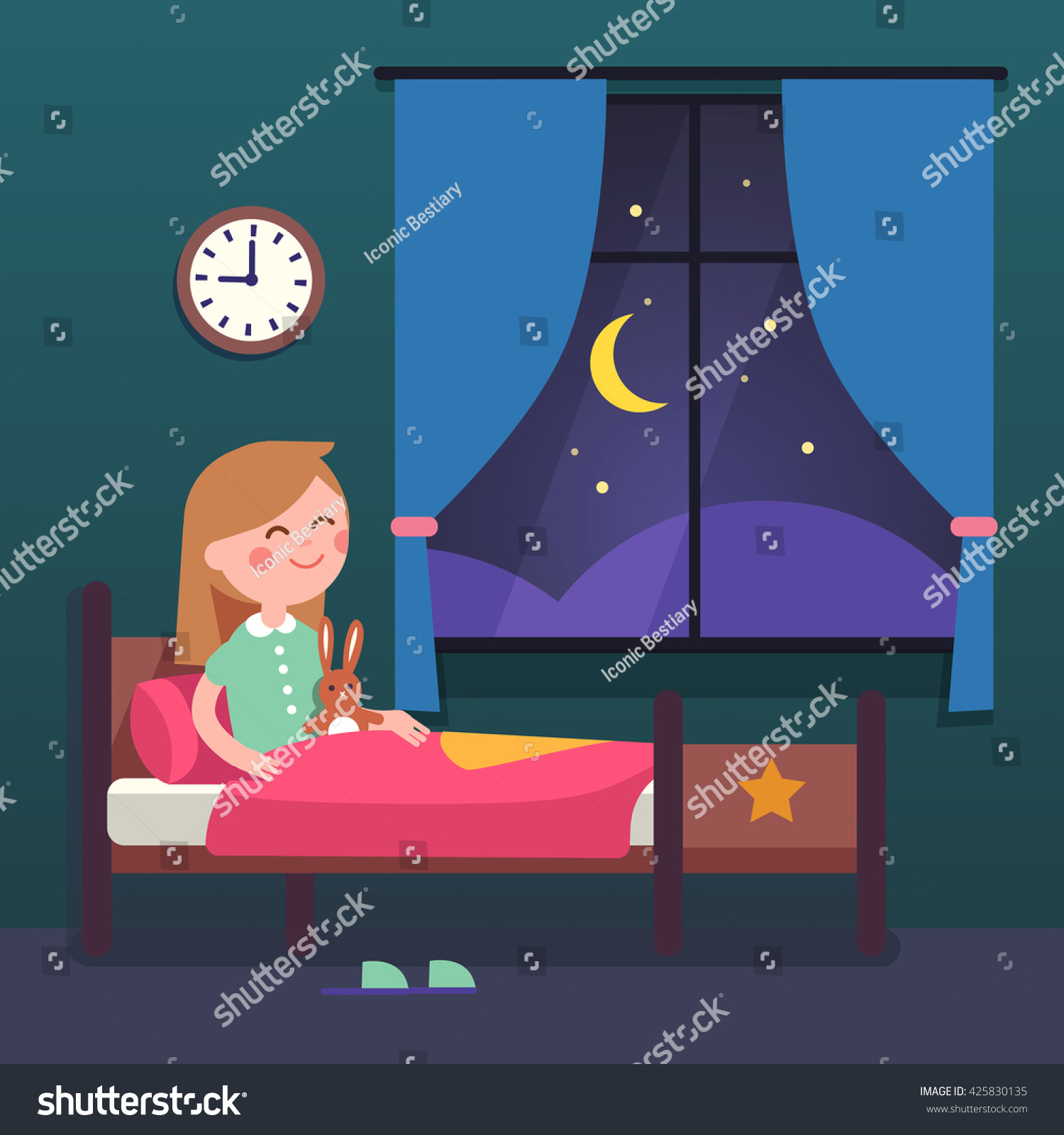 Girl Kid Preparing Sleep Bedtime His Stock Vector Royalty Free