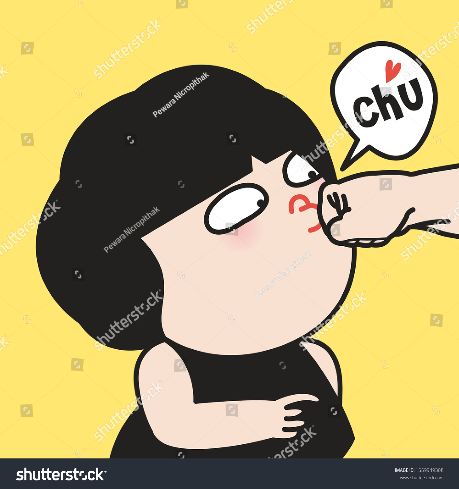 Girl Kissing Fist Hand Hitting Crushing vector de stock (libre de