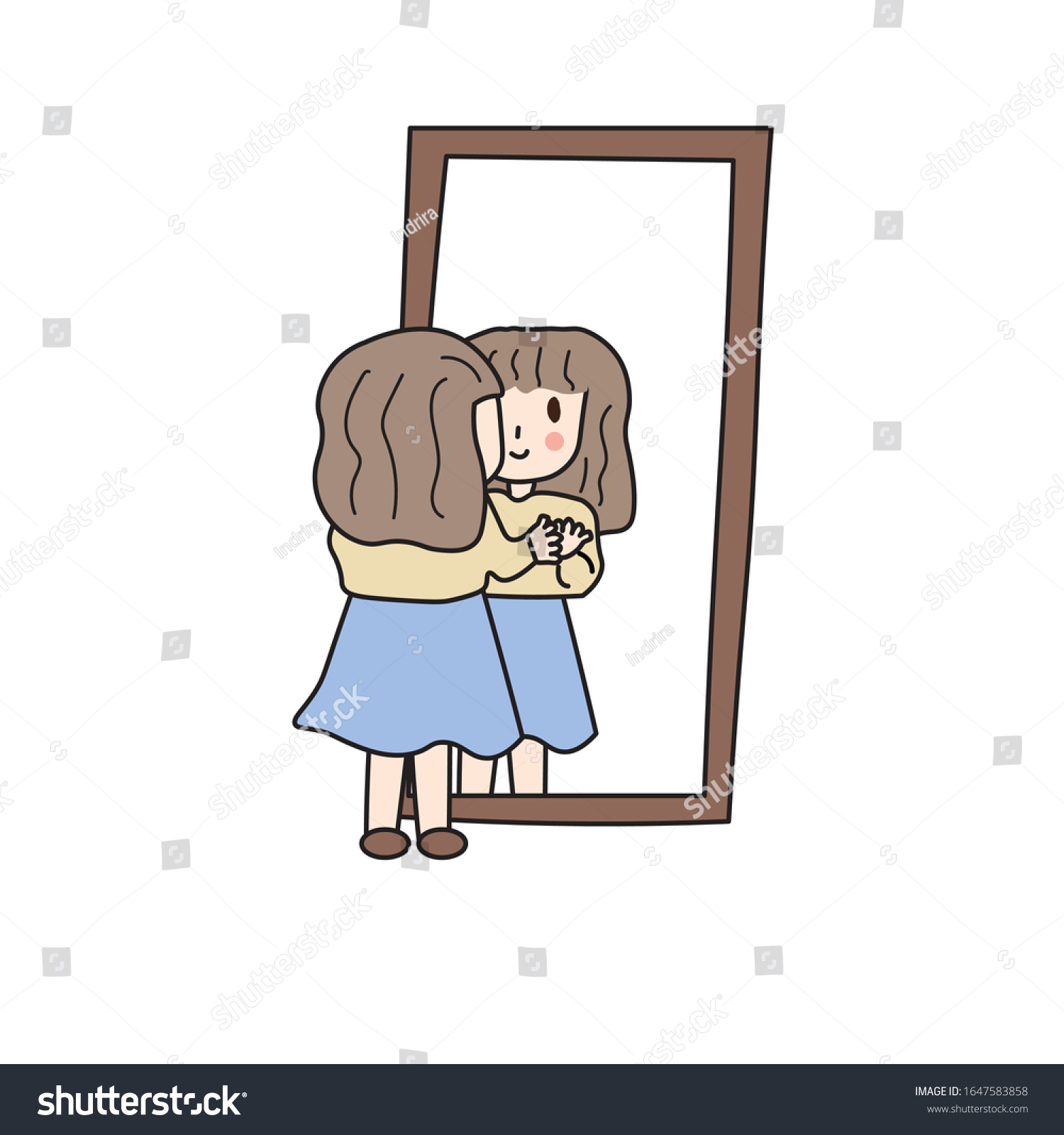 Girl Looking Into Mirror Doodle Girl Stock Vector Royalty Free