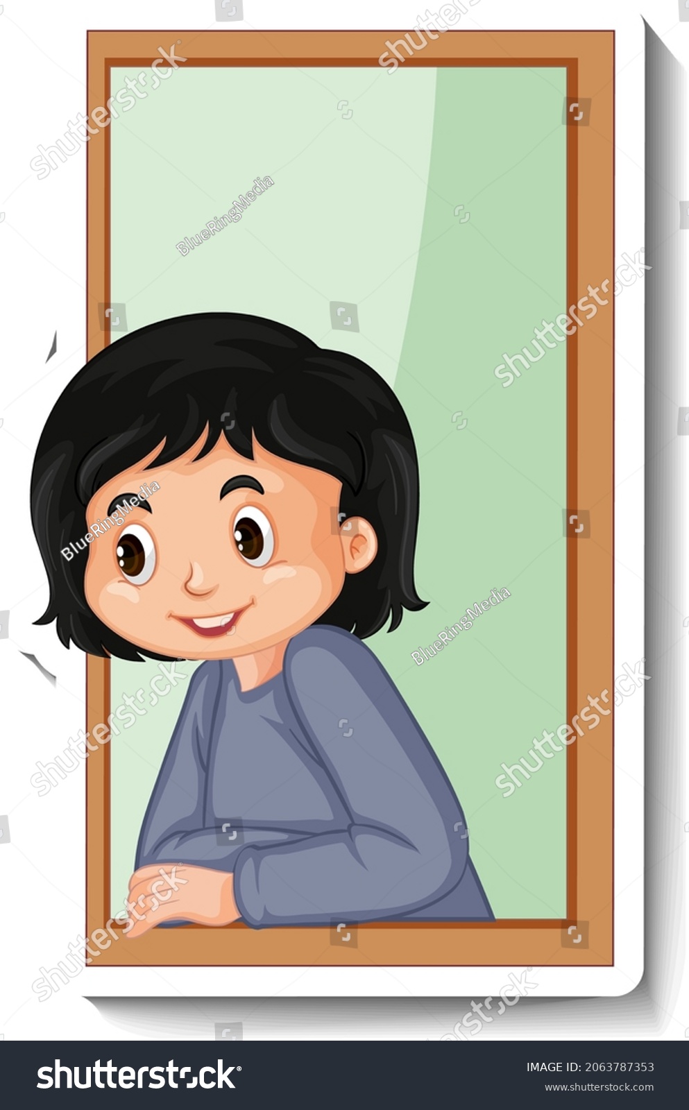 Girl Looking Out Window Cartoon Sticker Stock Vector (Royalty Free ...