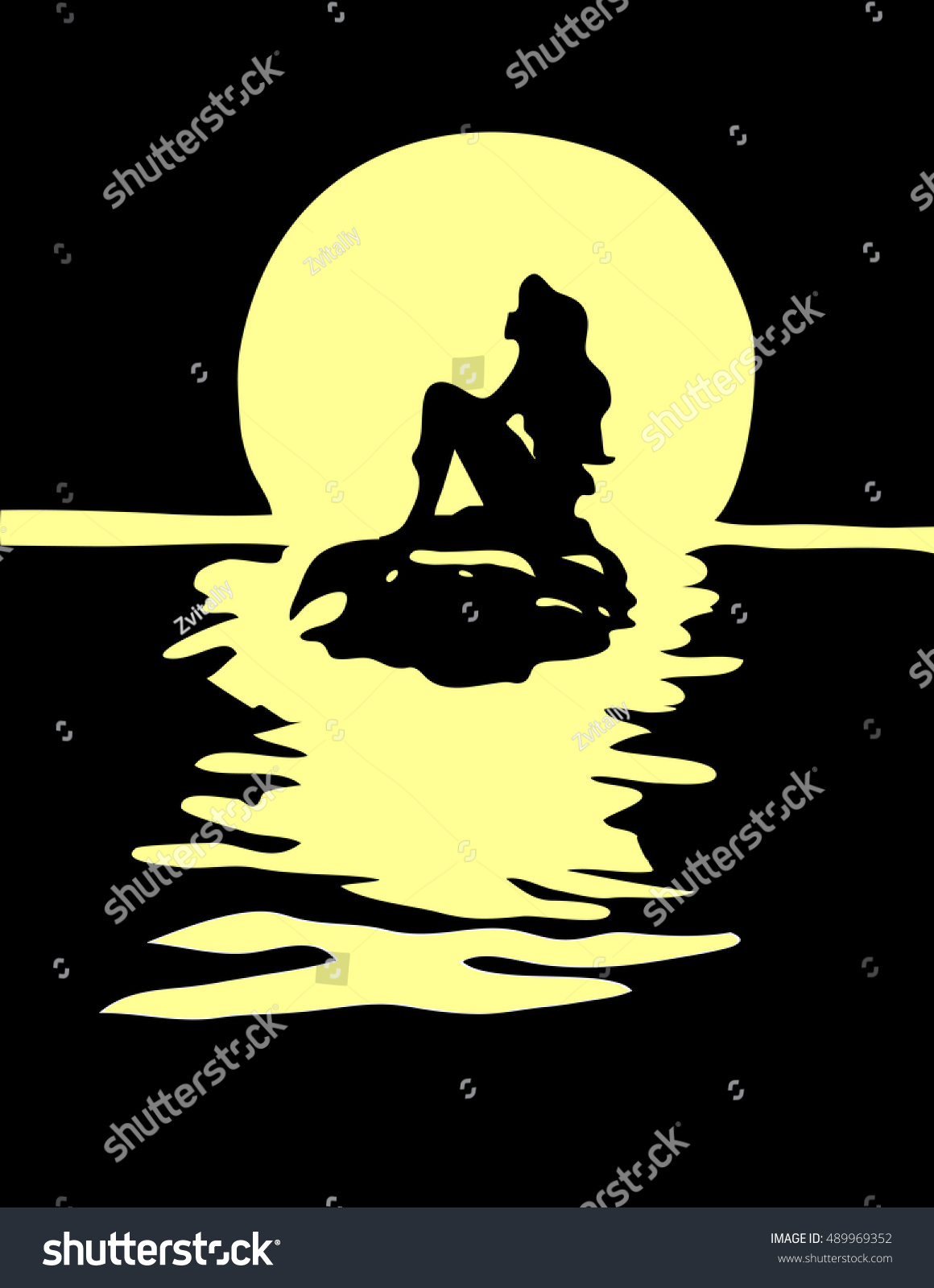 Download Girl Mermaid Silhouette Tail On Rock Stock Vector ...