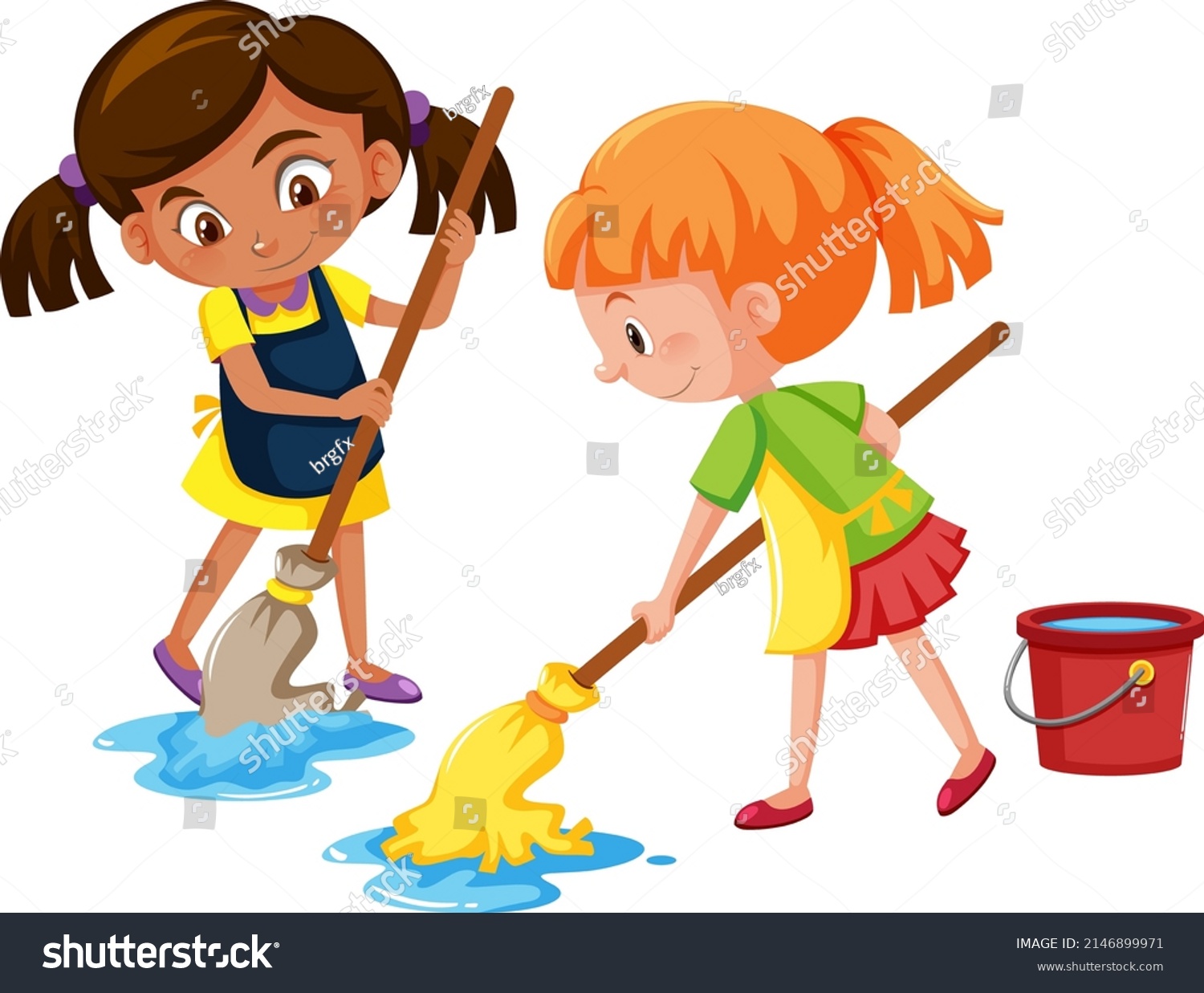 Girl Mopping Floor On White Background Stock Vector (Royalty Free ...