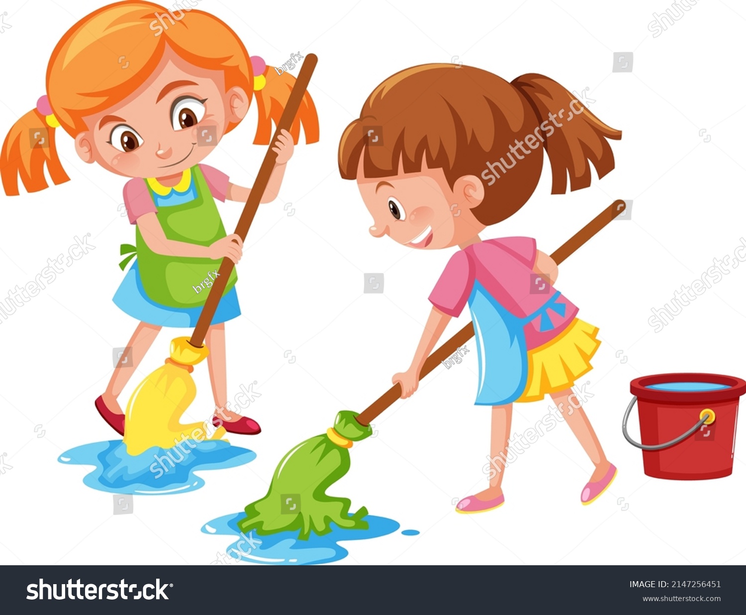 Girl Mopping Floor On White Background Stock Vector (Royalty Free ...