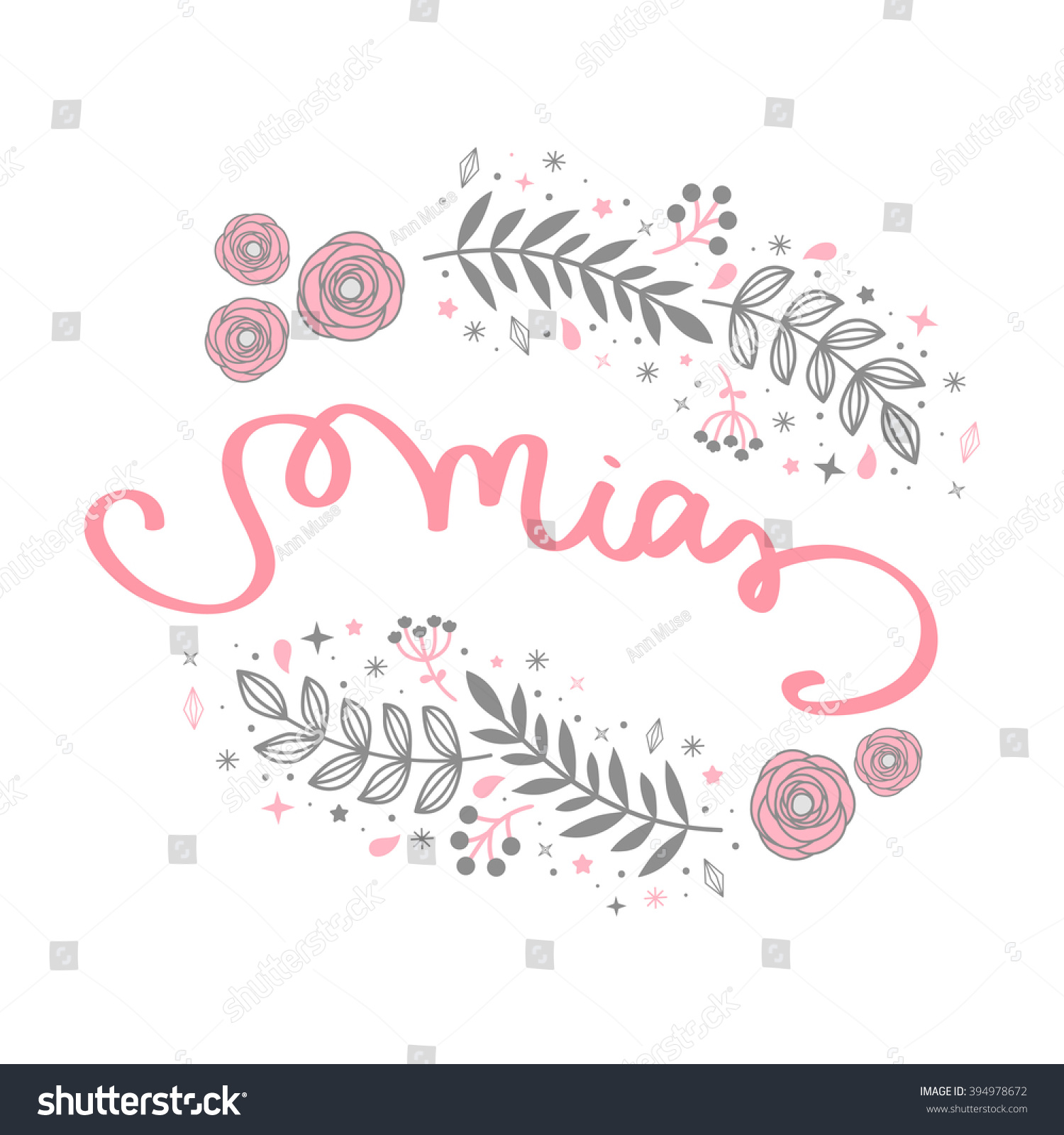 Girl Name Mia Calligraphy Lettering Cute Stock Vector 394978672 Shutterstock 1406