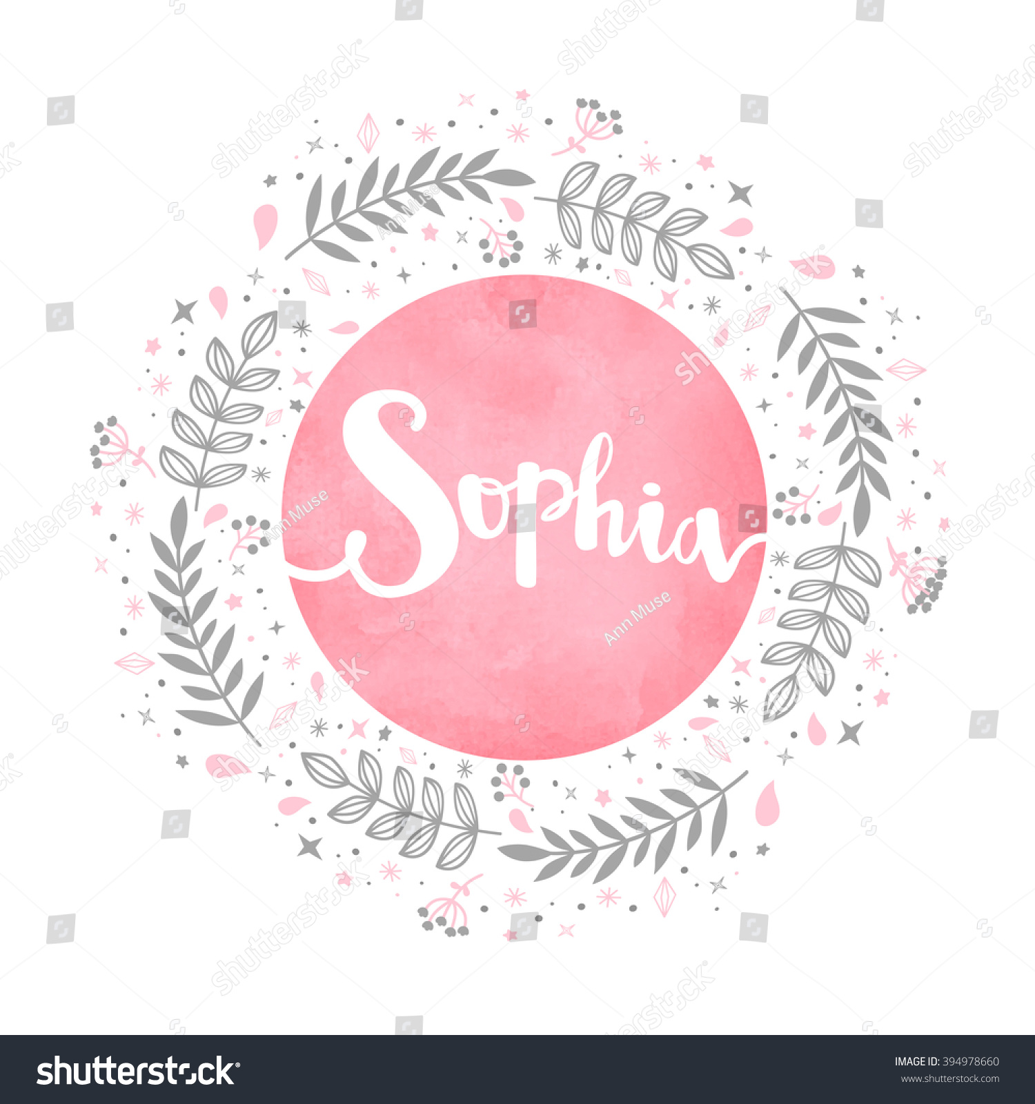 Girl Name Sophia Calligraphy Lettering Cute Stock Vector Royalty Free