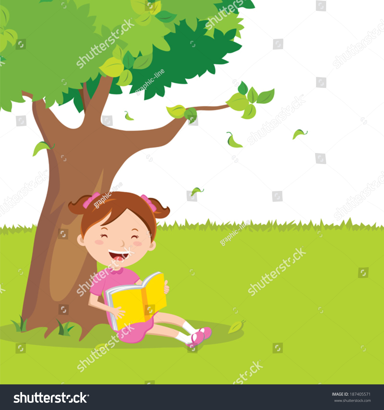 Girl Outdoor Reading Vector Illustration Little Stock Vector (Royalty ...