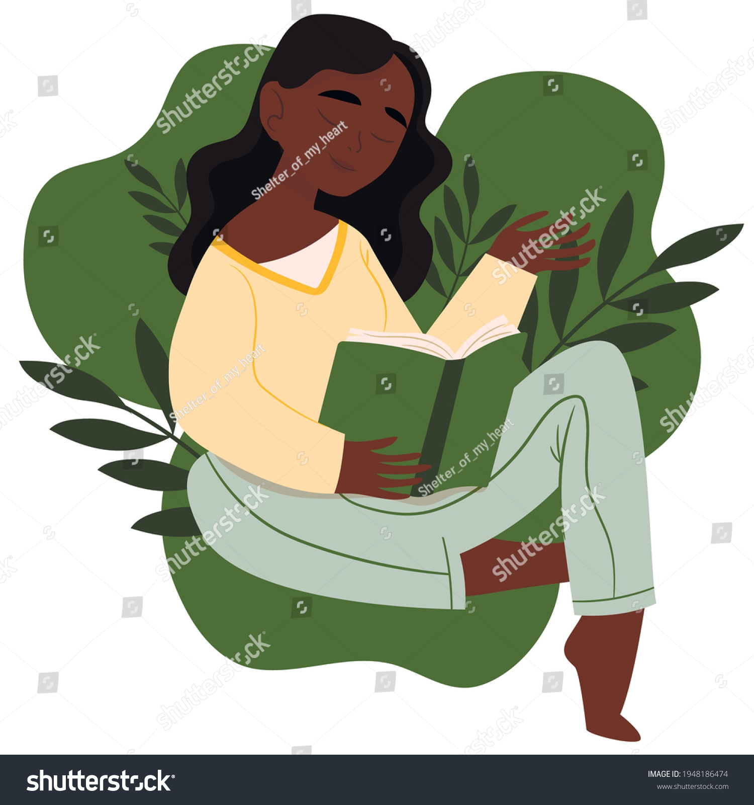 Girl Reading Sitting On Stacks Books Stock Vector (Royalty Free ...