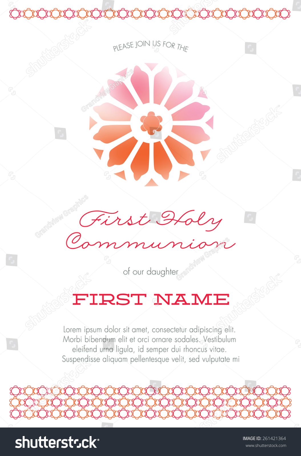 girls pink orange first holy communion stock vector royalty free first communion invitations template