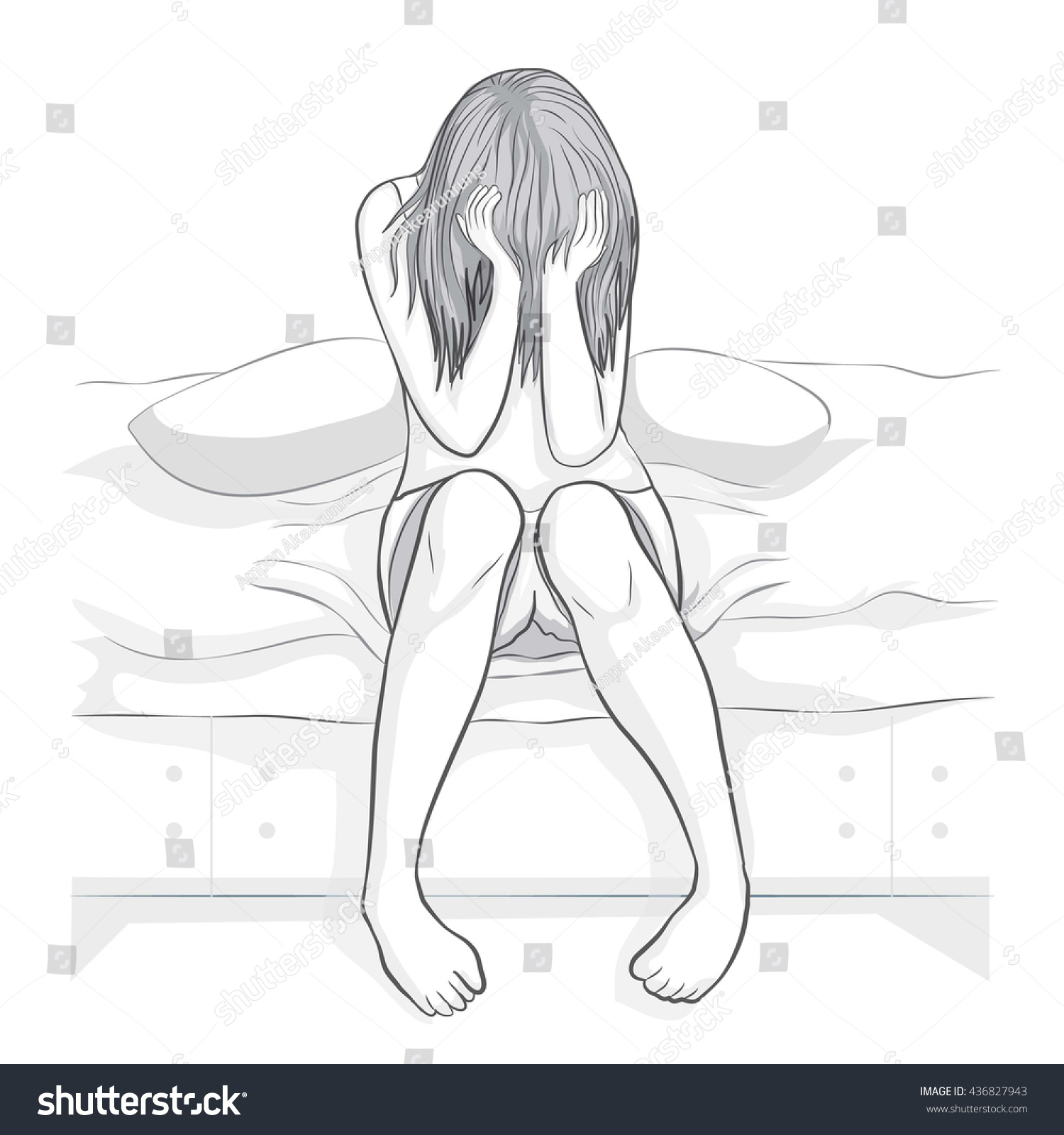 Girl Sad Cry Sit On Bed Stock Vector 436827943 - Shutterstock