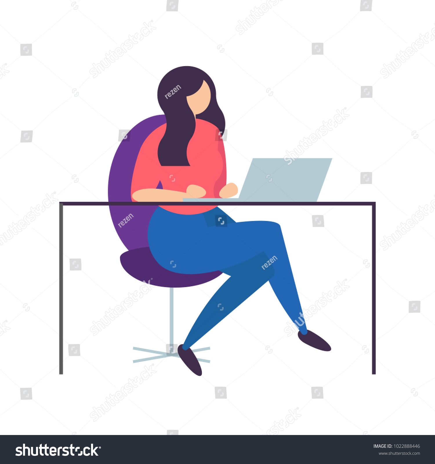 Girl Sitting Desk Working On Computer Stock Vector (Royalty Free ...