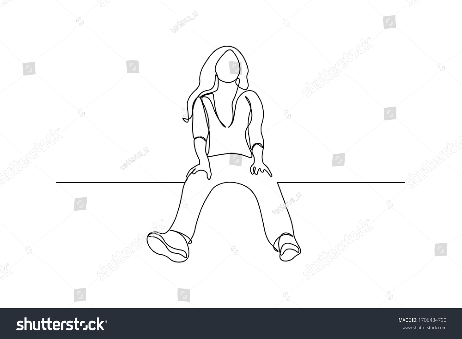SVG of Girl sitting high with dangling feet in continuous line art drawing style. Minimalist black linear sketch isolated on white background. Vector illustration svg