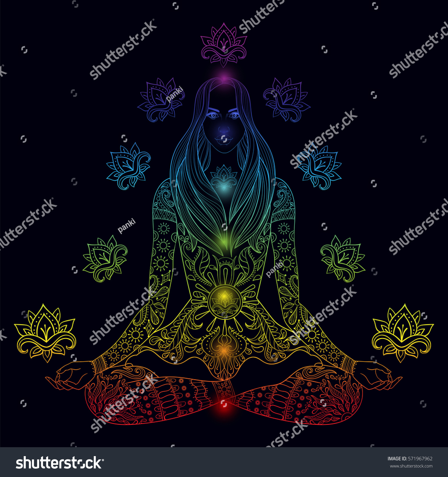 Girl Sitting Lotus Pose Chakra Vector Stock Vector Shutterstock