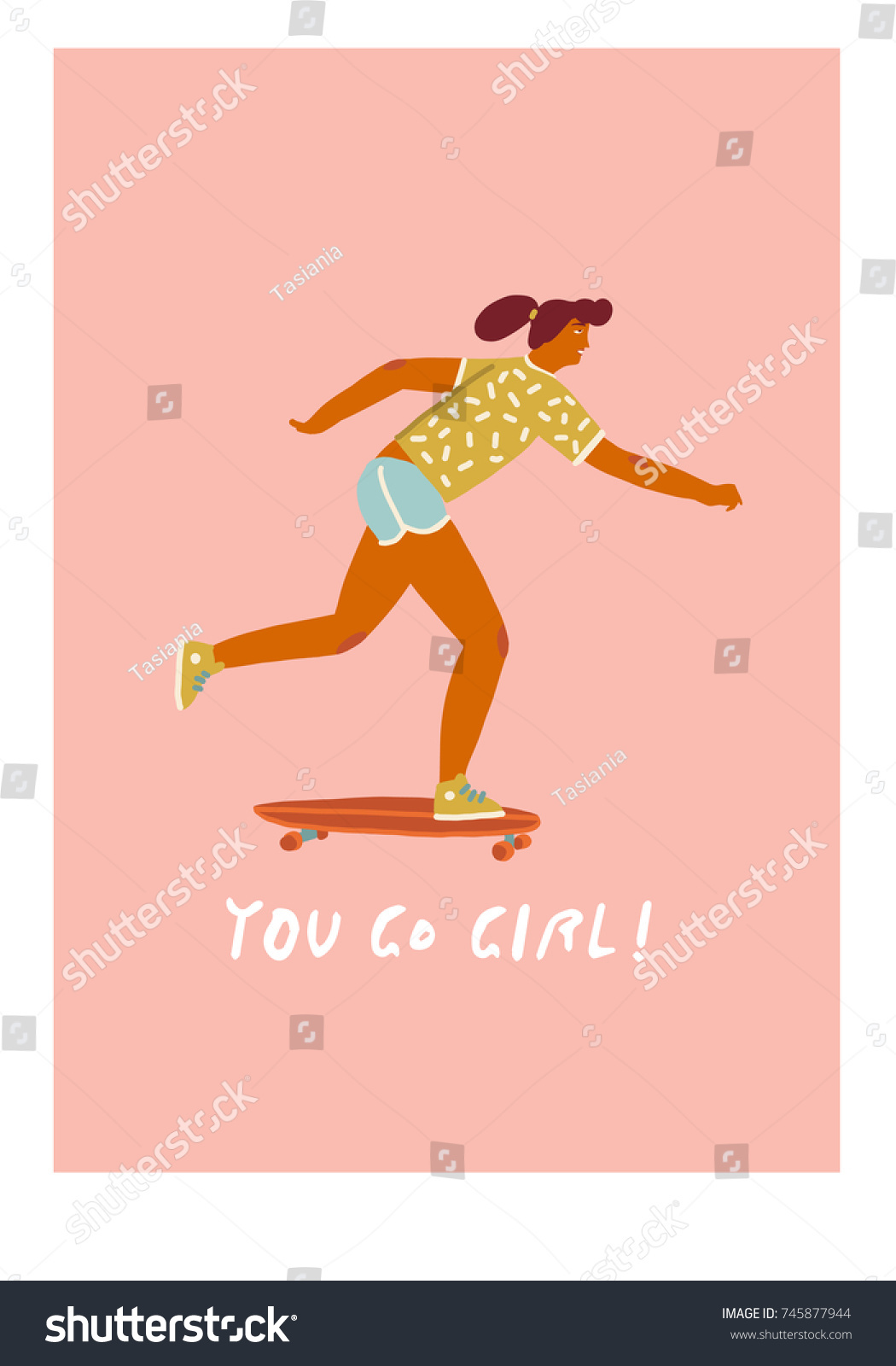 女の子のスケートボーダーはスケートボードのポスターに乗り ベクター画像にテキストのインスピレーションを与えます 女性のデイカード のベクター画像素材 ロイヤリティフリー