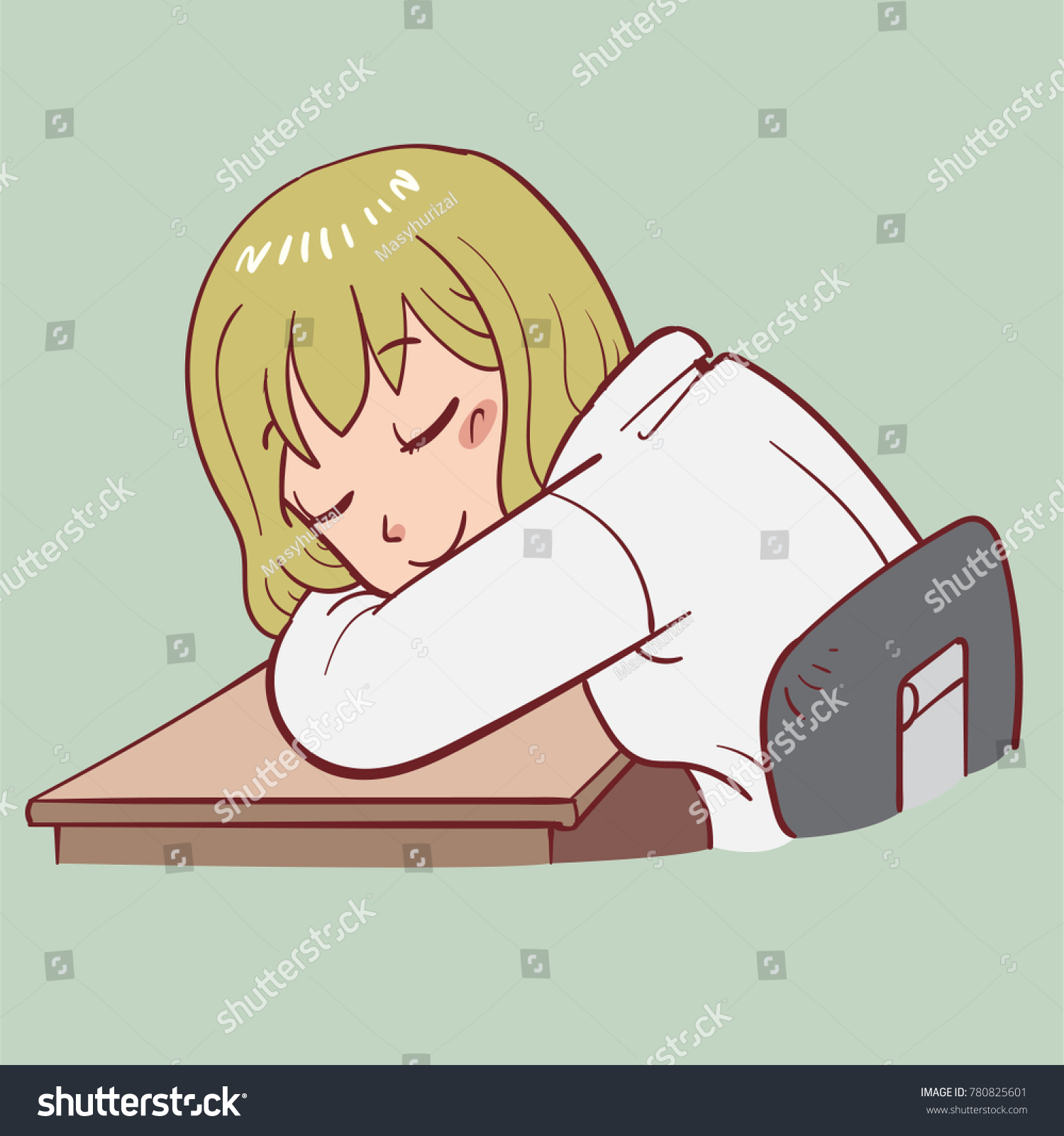 Girl Sleep On Desk Stock Vector Royalty Free 780825601