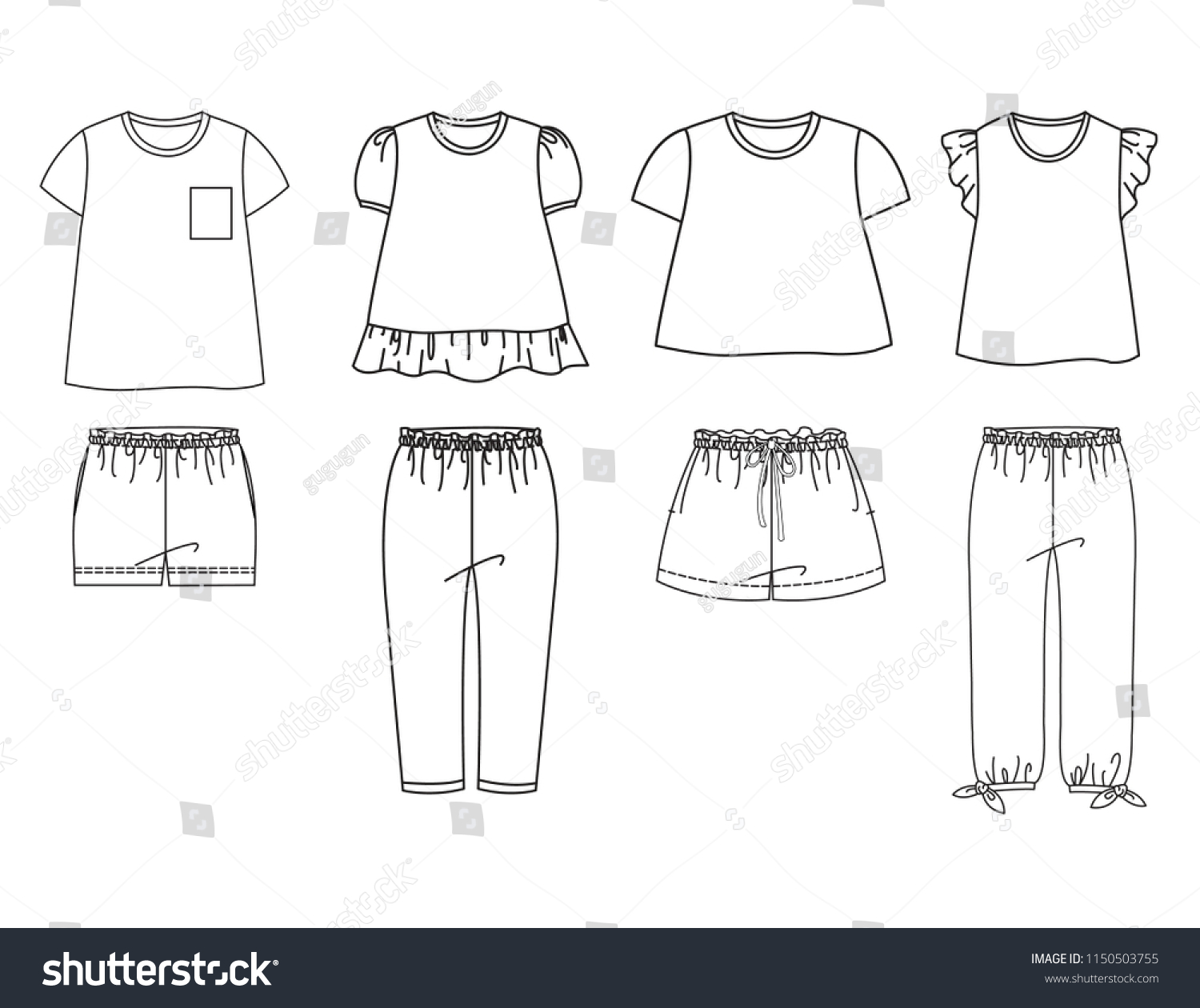 Girl Sleepwear Vector Illustration Set Stock Vector (Royalty Free ...