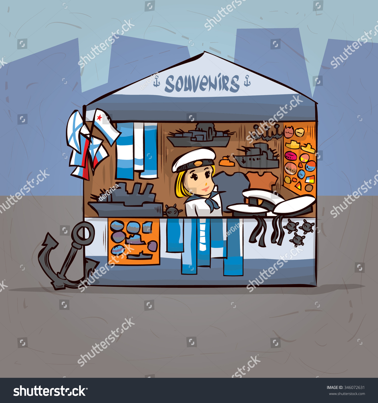 Girl Souvenir Seller Naval Uniform Tent Stock Vector Royalty Free