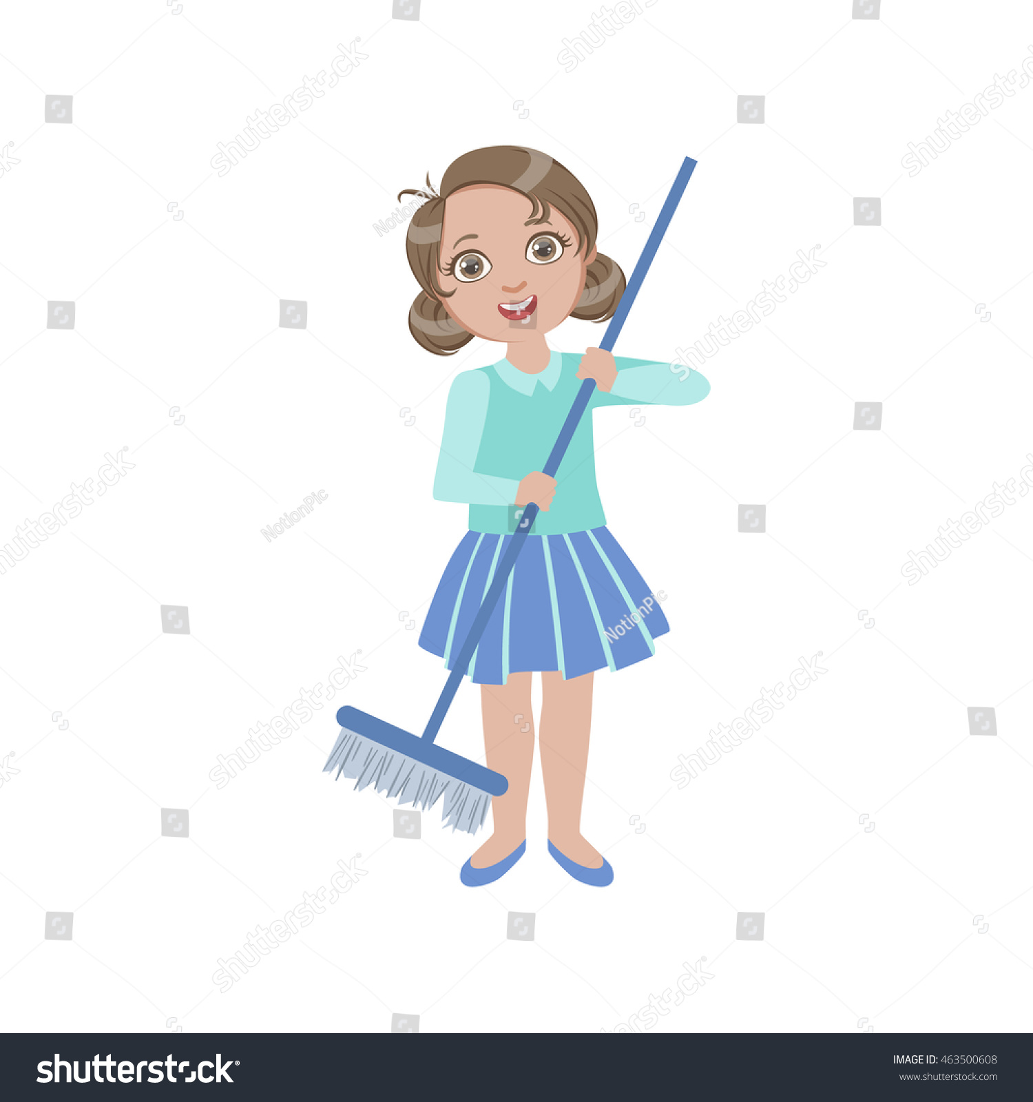 Girl Sweeping The Floor With The Broom Stock Vector 463500608 ...