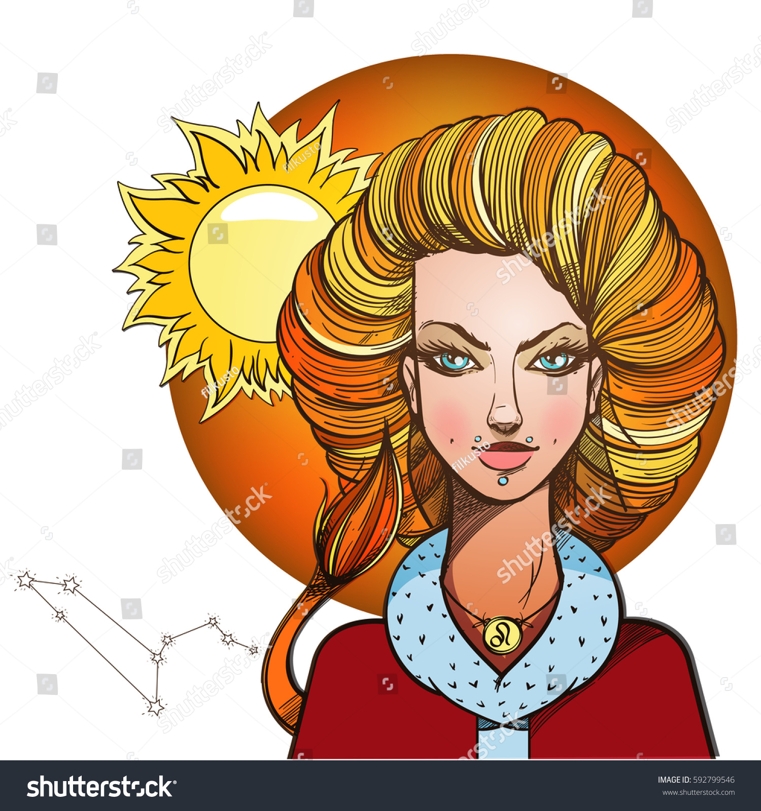 Download Girl Symbolizes Zodiac Sign Leo Color Stock Vector ...