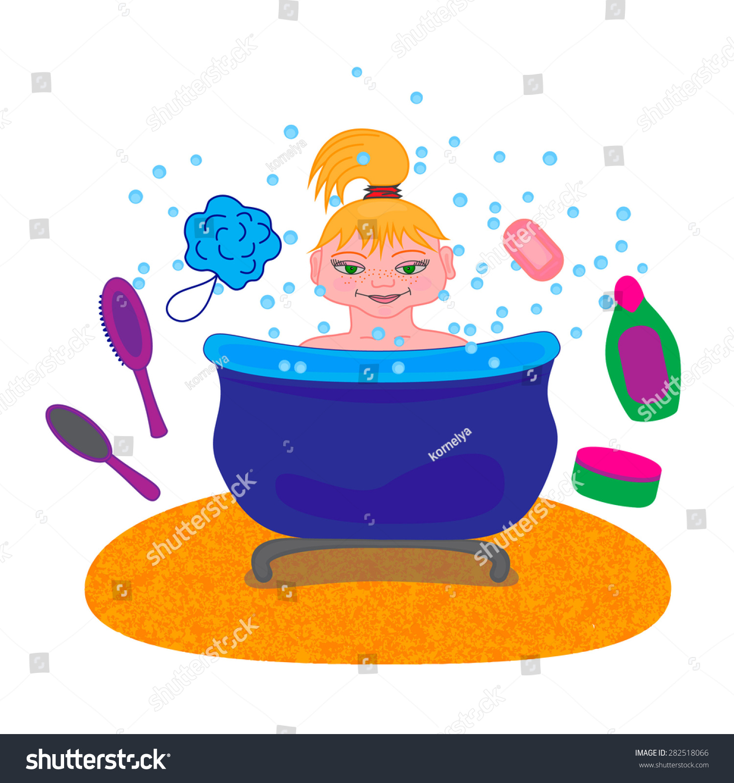 Girl Taking Bath Vector Illustration Stock Vector Royalty Free