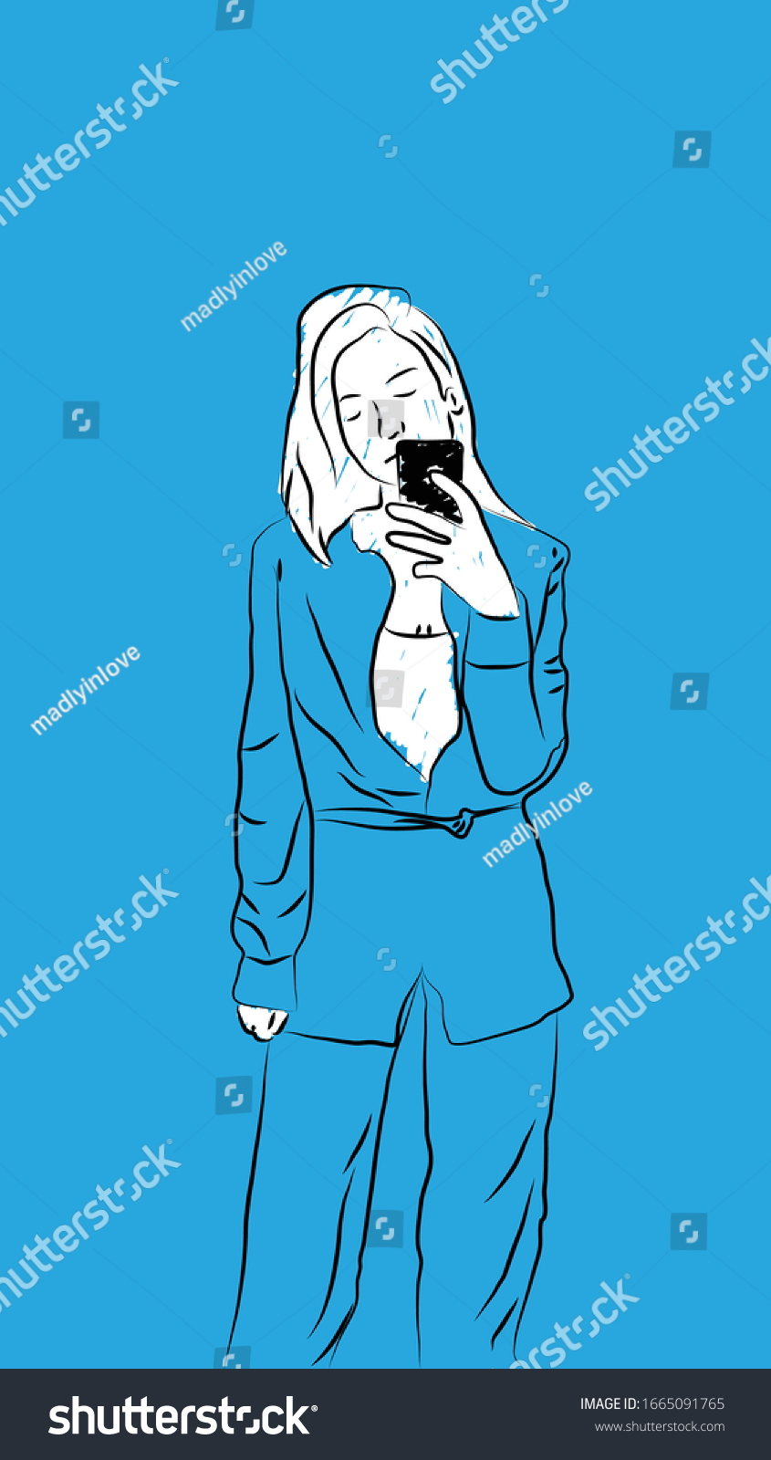 Girl Taking Mirror Selfie Social Media Stock Vector Royalty Free