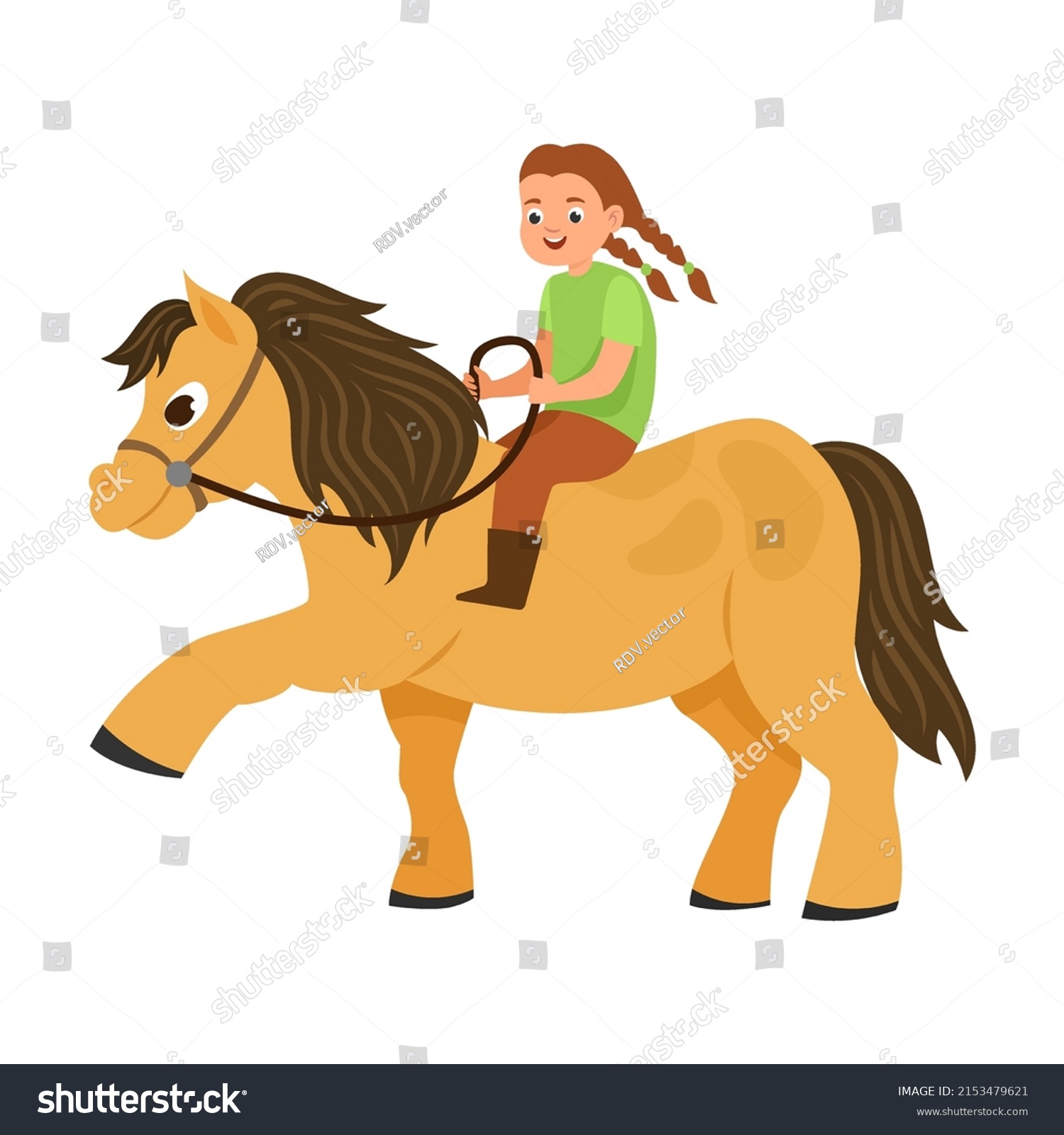 Girl Teaching Horse Kid Riding Horse Stock Vector (Royalty Free ...