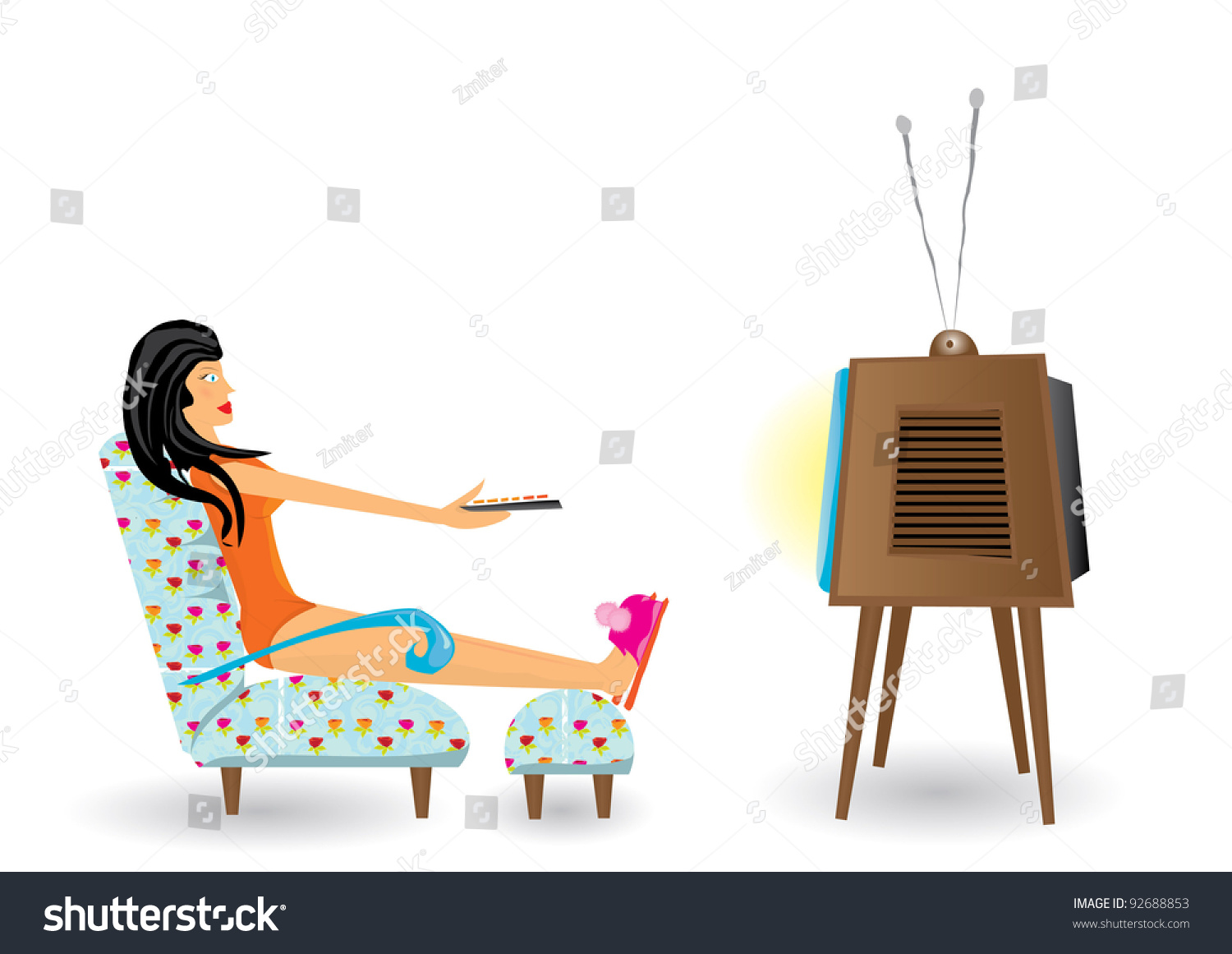 Girl Watching Tv After Work Vector Stock Vector 92688853 - Shutterstock