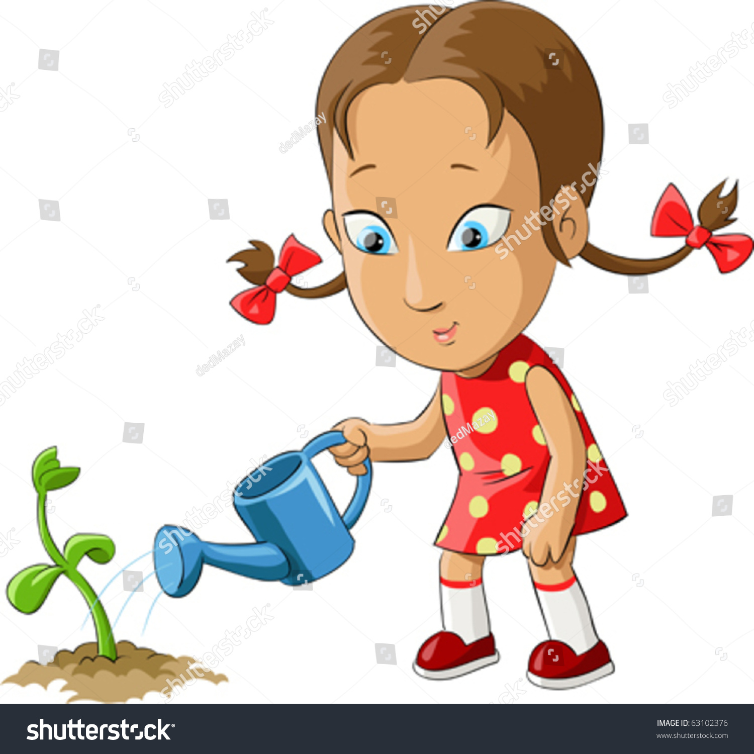 Girl Watering Plant Watering Can Vector Stock Vector 63102376 ...