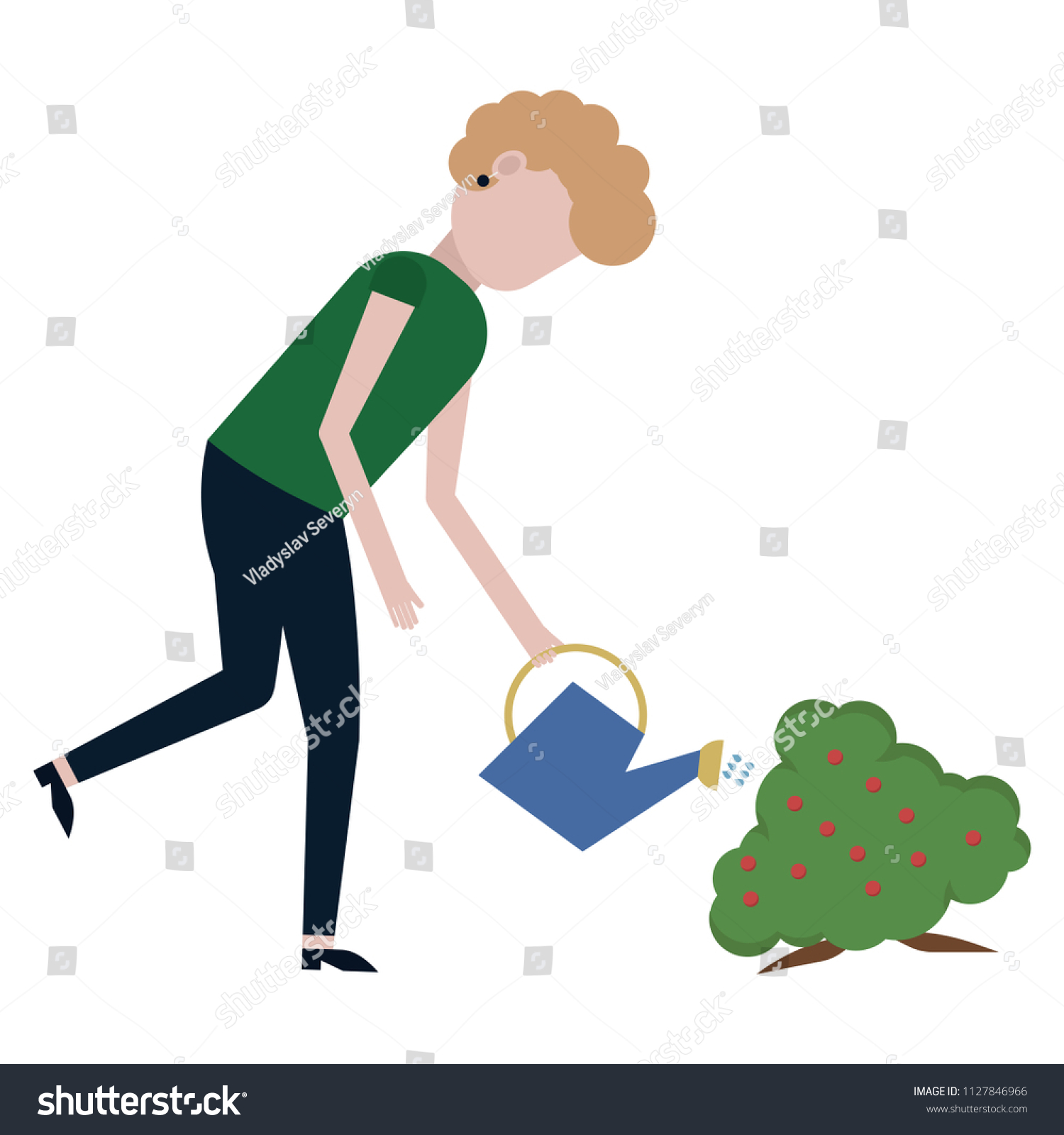 Girl Watering Fruit Bush Vector Illustration Stock Vector (Royalty Free ...