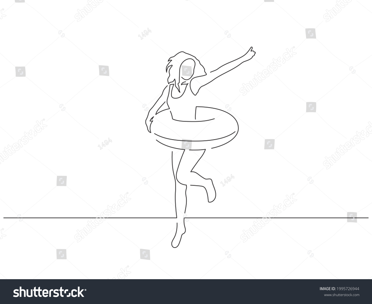 Girl Floater Line Drawing Vector Illustration Stock Vector (Royalty