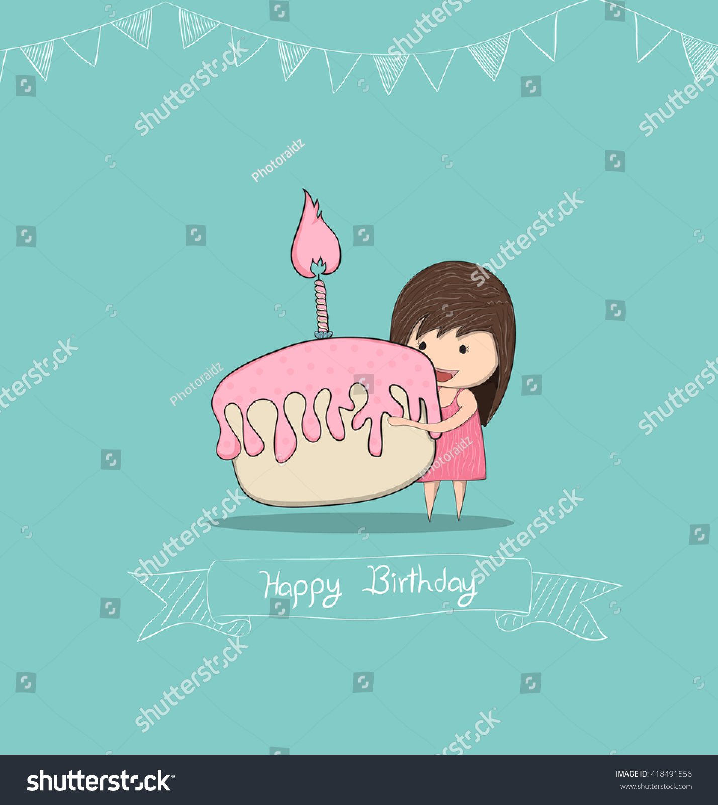 Girl Birthday Cupcake Drawing By Hand Stock Vector (Royalty Free) 418491556