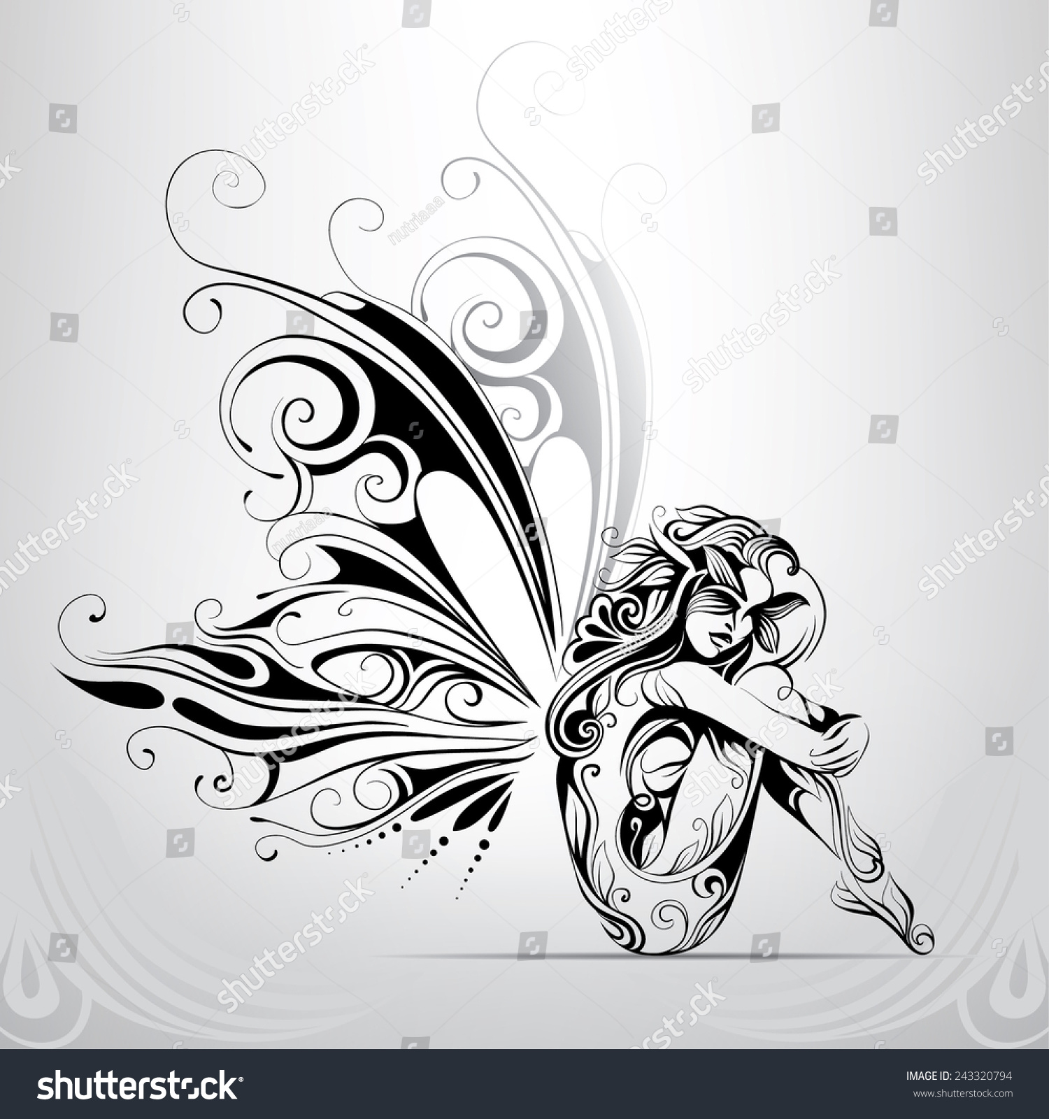 Girl Butterfly Wings Stock Vector 243320794 - Shutterstock