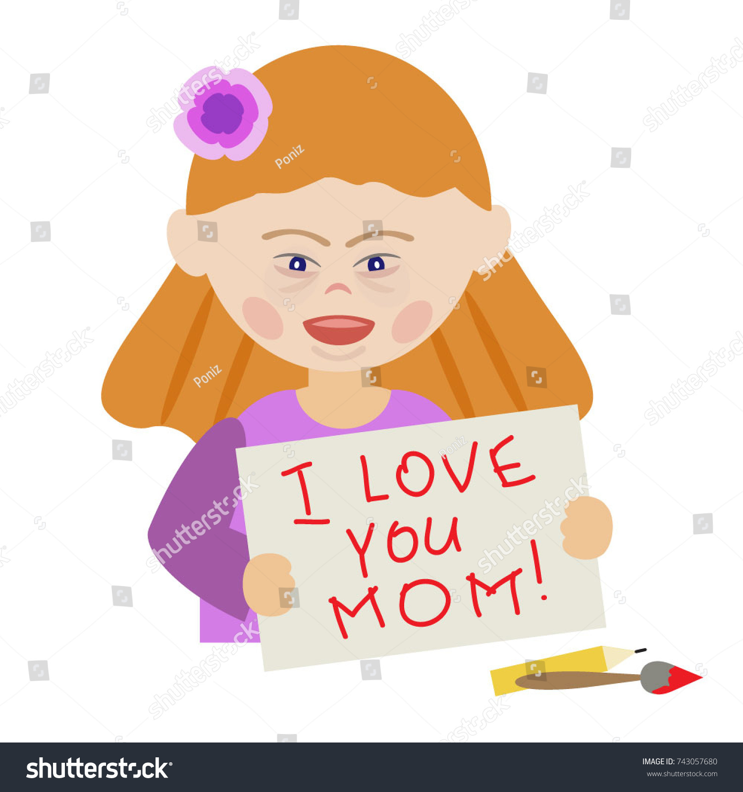 Girl Down Syndrome Holding Drawing Love Stock Vector Royalty Free