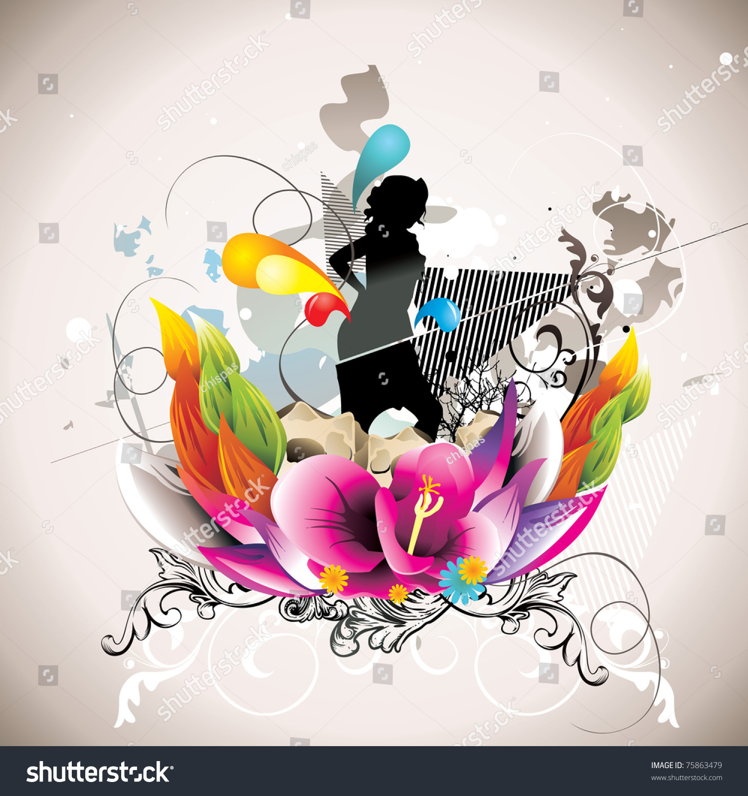 Girl Flowers Vector Stock Vector (Royalty Free) 75863479 Shutterstock