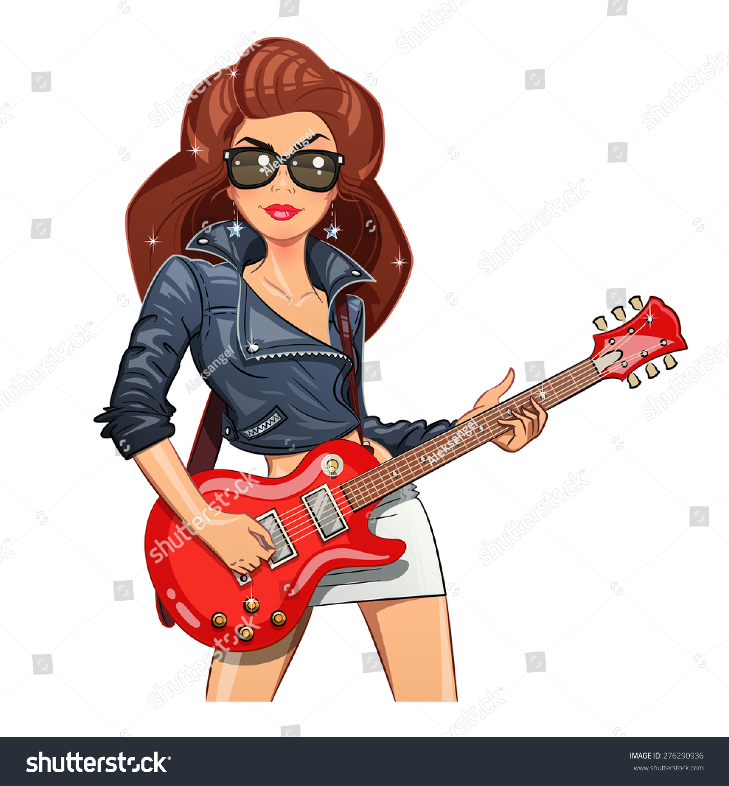 Girl Guitar Rock Guitarist Eps10 Vector Stock Vector 276290936 ...