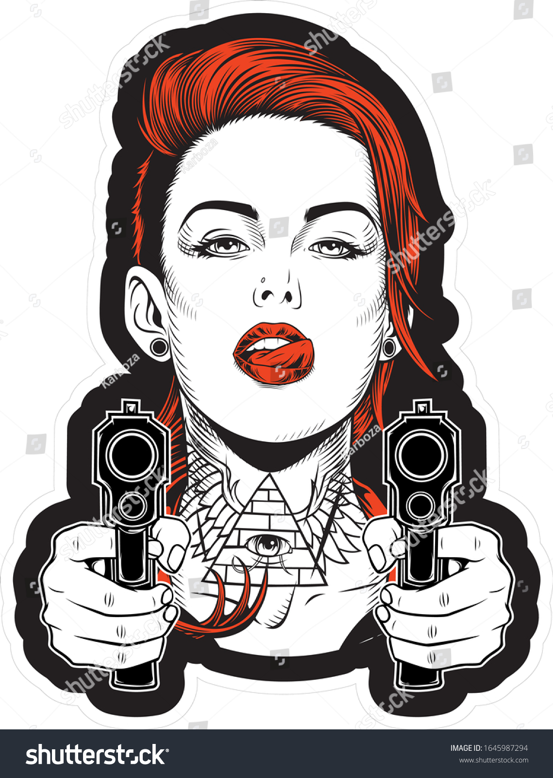 Girl Gun Sticker Print Stock Vector (Royalty Free) 1645987294