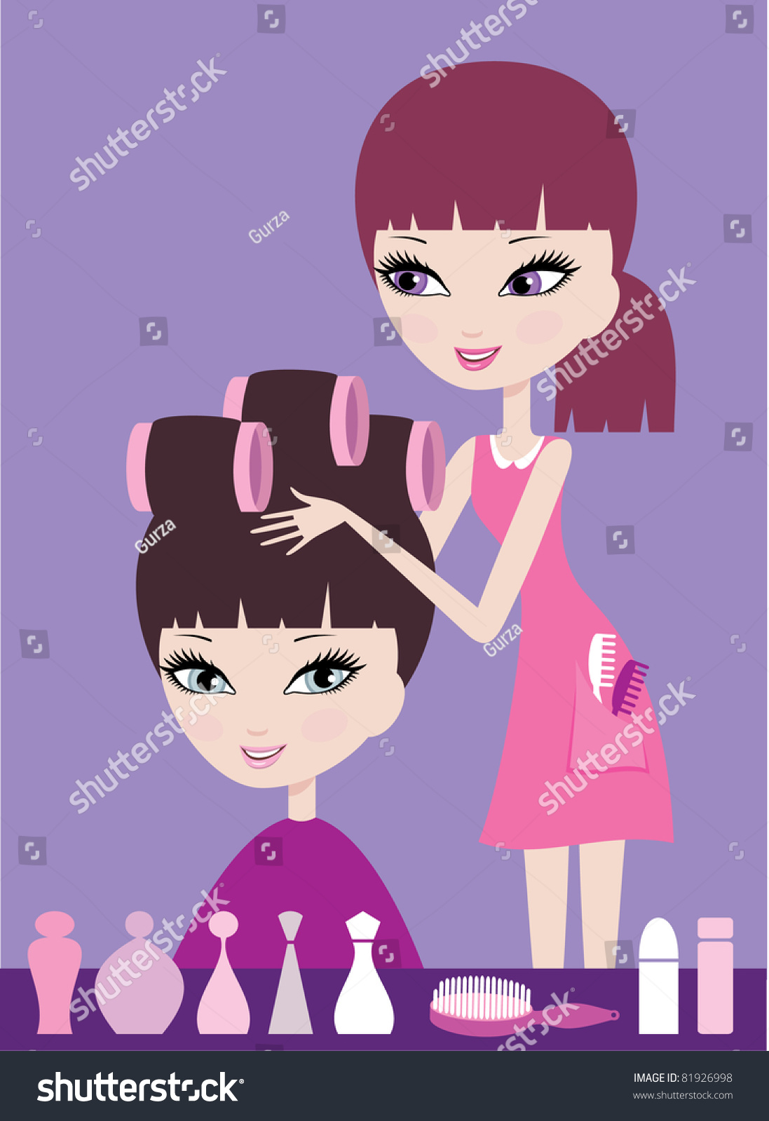 Girl Hair Curlers Hairdresser Vector Color Stock Vector 81926998 ...