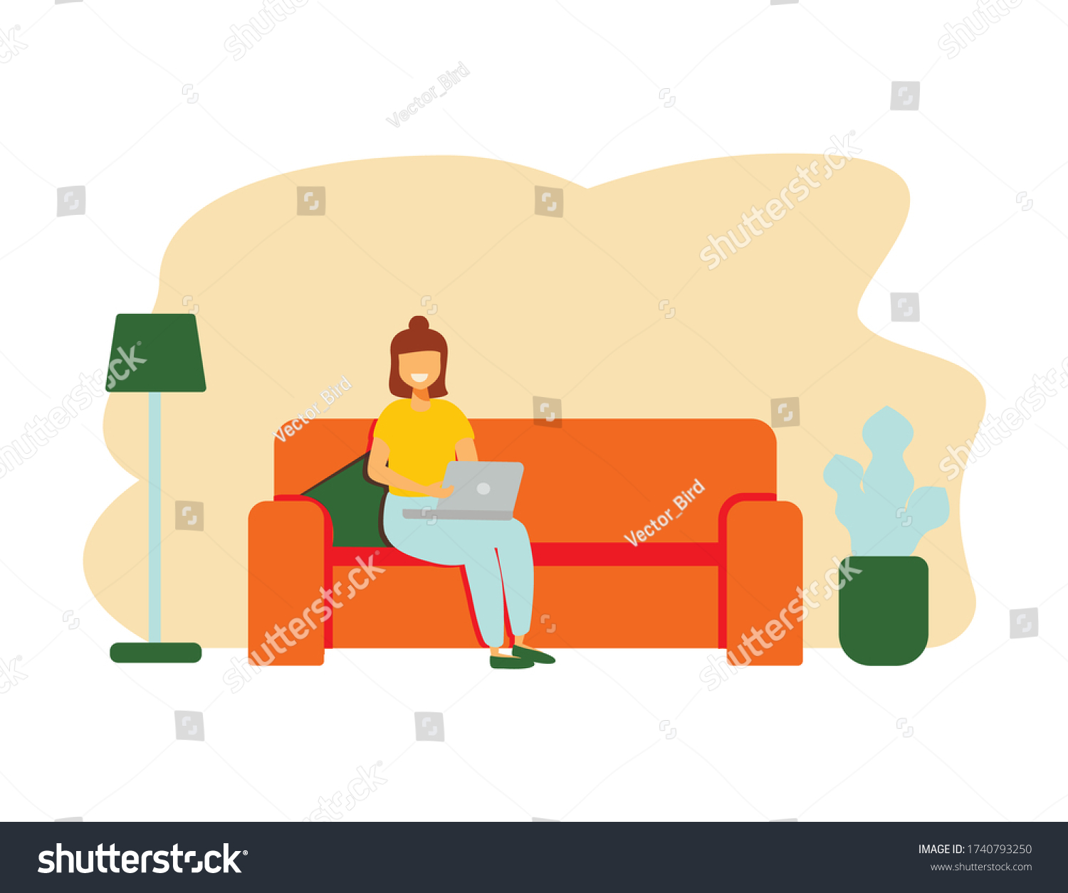 Girl Laptop Sitting On Chair Freelance Stock Vector (Royalty Free ...