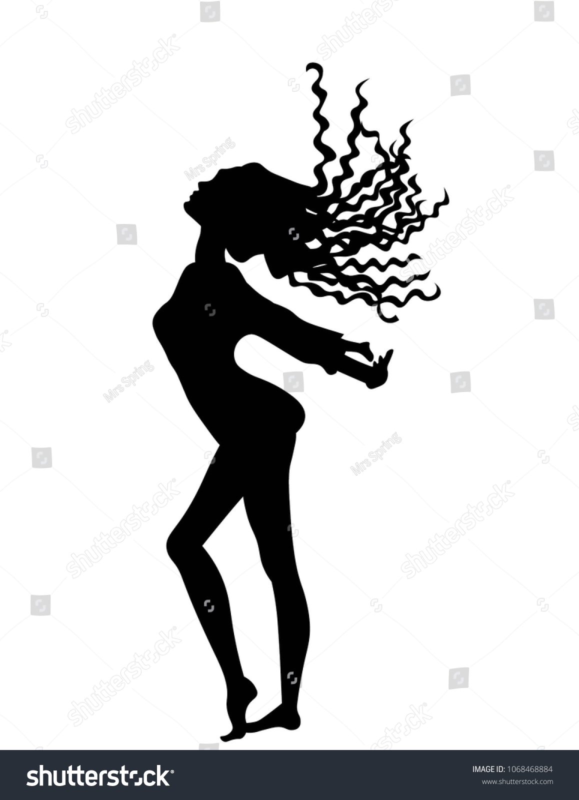 Girl Long Curly Hair Standig Silhouette Vector De Stock Libre De Regalías 1068468884 5173