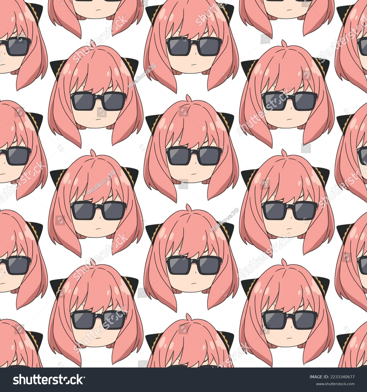 SVG of Girl with lush pink hair wearing glasses, not smiling, head only, pattern svg