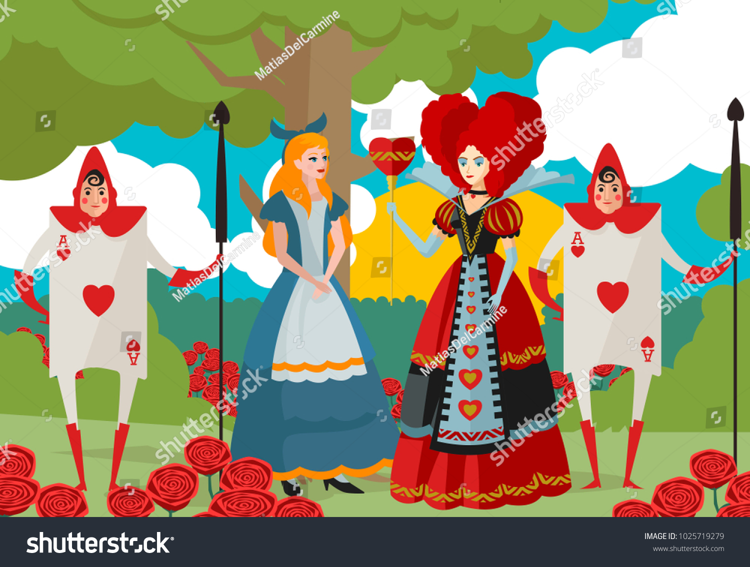 Girl Queen Hearts Card Soldiers Stock Vector Royalty Free